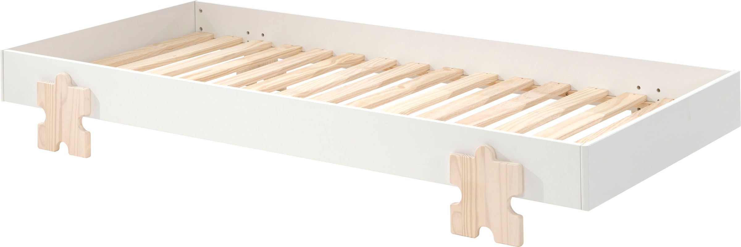Vipack Kinderbett »Modulo, stapelbares Einzelbett, inkl. Rolllattenrost, 2 Farben«, (B/H/T ca. 203,6x93,8x48cm, Fuß Puzzle massiv, Bettseiten MDF lackiert), Liegefläche 90/200 cm, einzeln oder als 2-er Set erhältlich