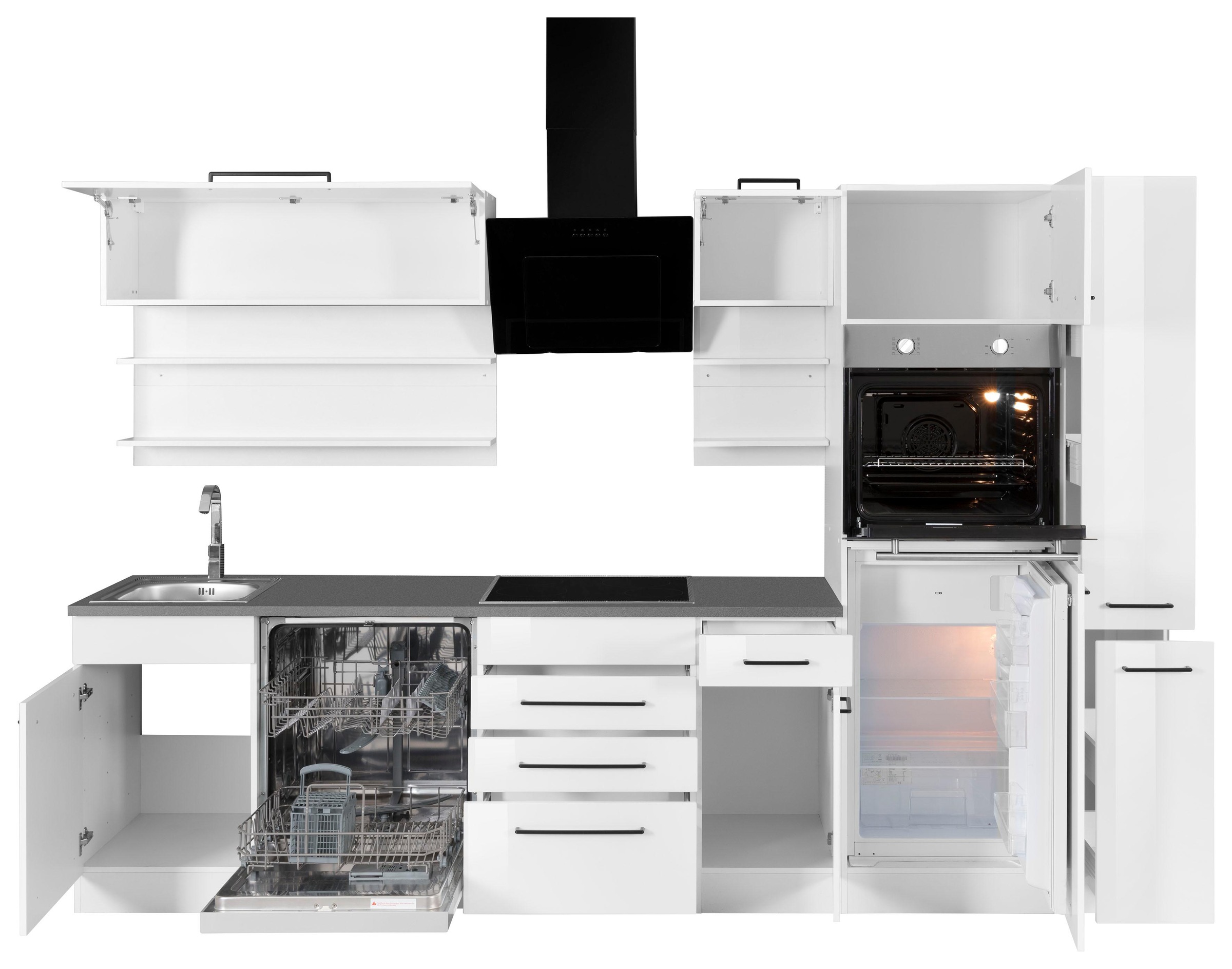 KOCHSTATION Küchenzeile »KS-Tulsa« mit E-Geräten, Breite 300 cm, schwarze Metallgriffe, MDF Fronten