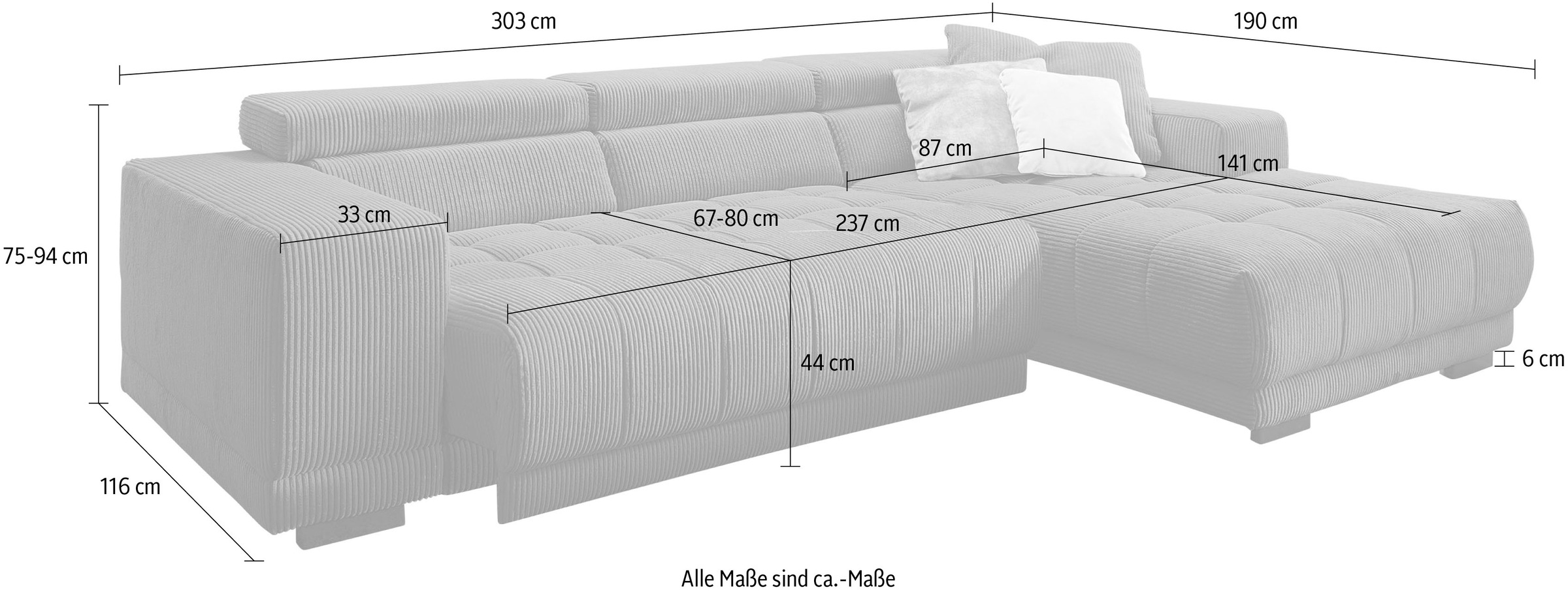 Die PlanBar Ecksofa »MP-IN15053 L-Form schmaler Schenkel« mit Kopfteilverstellung, wahlweise mit manueller Vorziehbank
