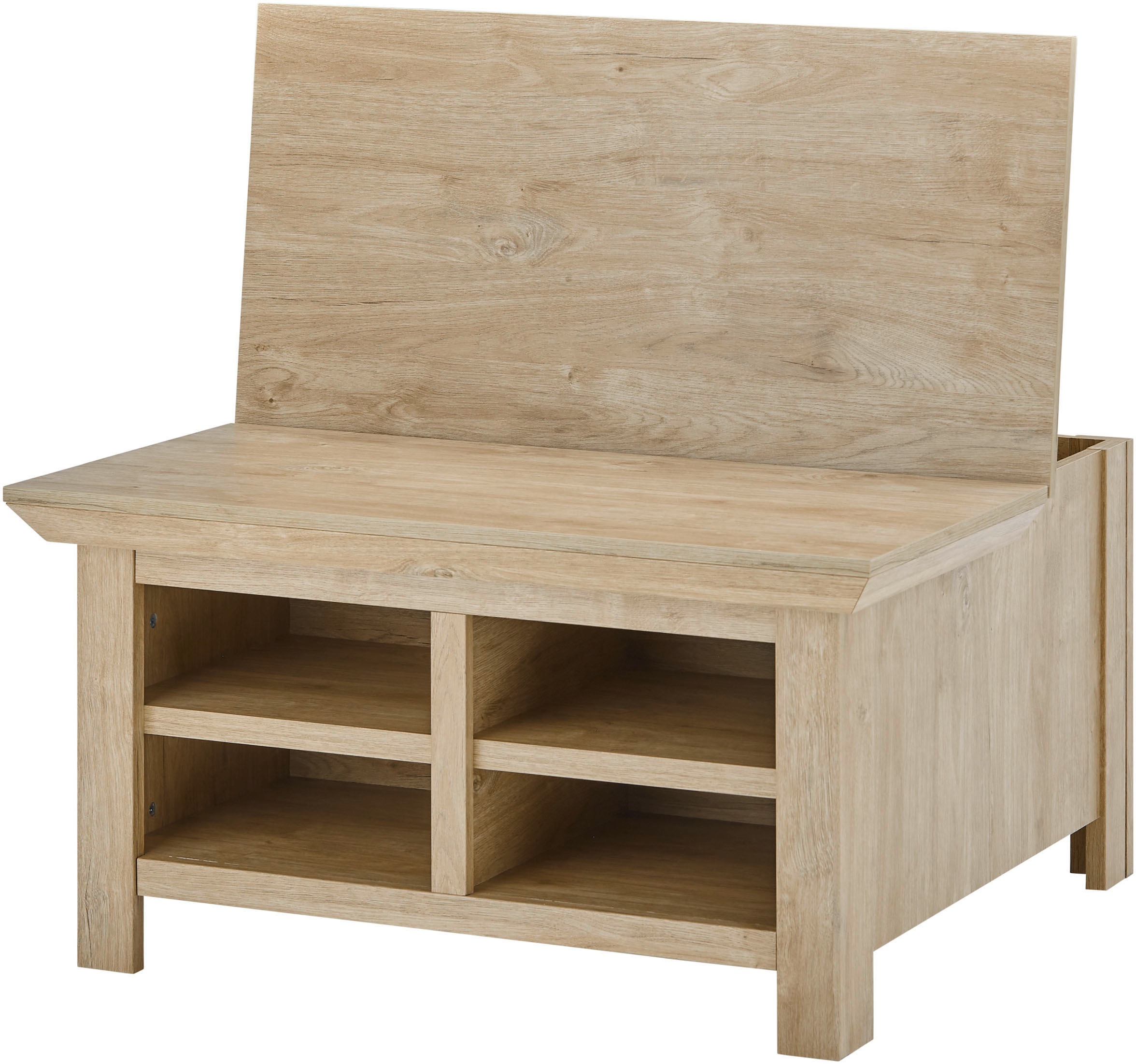 Home affaire Couchtisch »Cornwall, Beistelltisch im Landhausstil, Sofatisch, Eiche Dekor«, (1 St.), 93 cm breit, Klappenfach und offenen Fächern