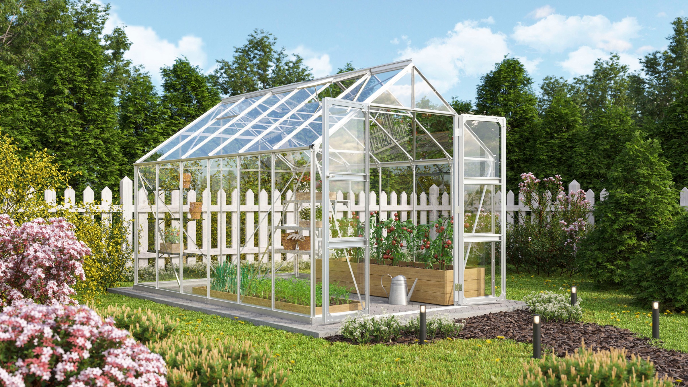 Vitavia Gewächshaus "Domus 9900" mit Doppelschwingtüren, bodentiefer Türschwelle, 3 mm Sicherheitsglas