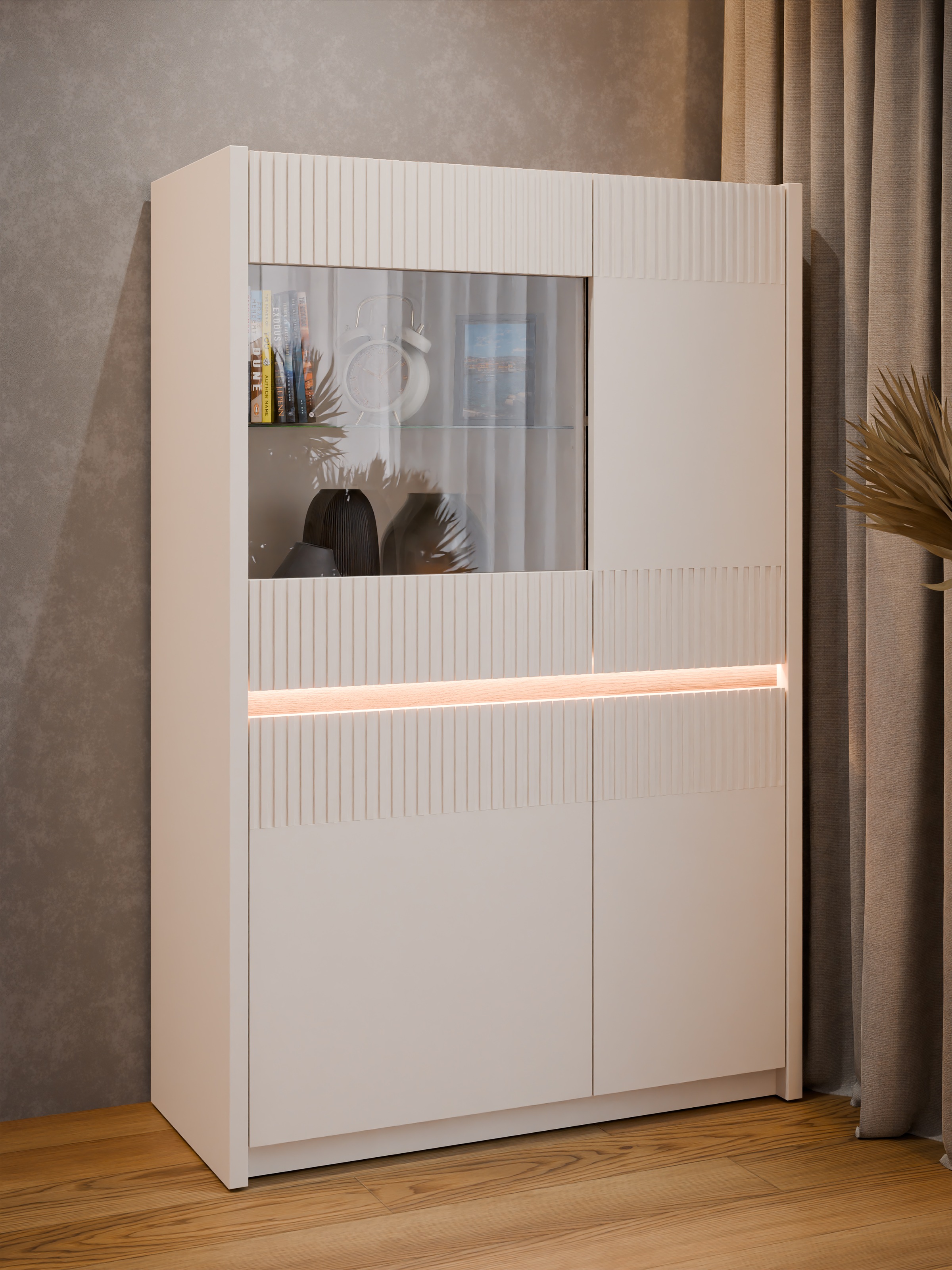 FORTE Vitrine »Oak Square«, Highboard, Beleuchtung, SoftClose