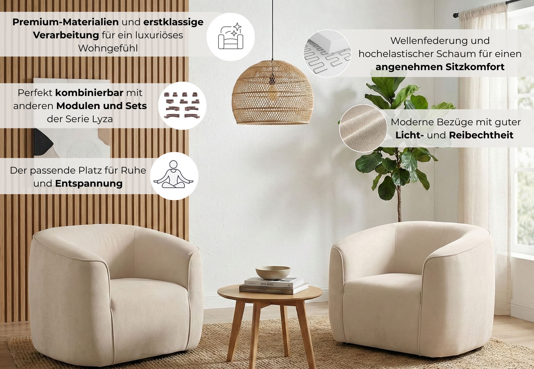 LeGer Home by Lena Gercke Sessel »LYZA Relaxsessel, Loungesessel, Maße B/T/H: 113/95/71 cm« organische Form, mit Wellenunterfederung, gemütlich und modern