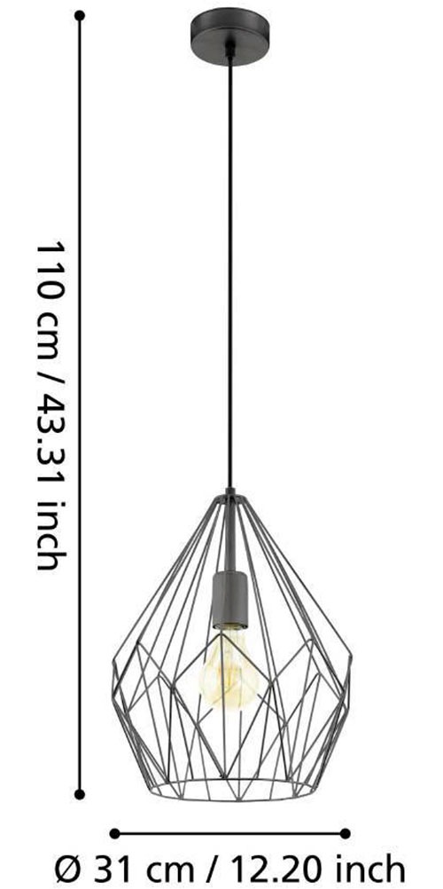 EGLO Pendelleuchte »CARLTON«, 1 flammig, Leuchtmittel E27 | ohne Leuchtmittel, Vintage Pendellampe, 1 flammig, Drahtgeflecht, Industrial, 110x31cm