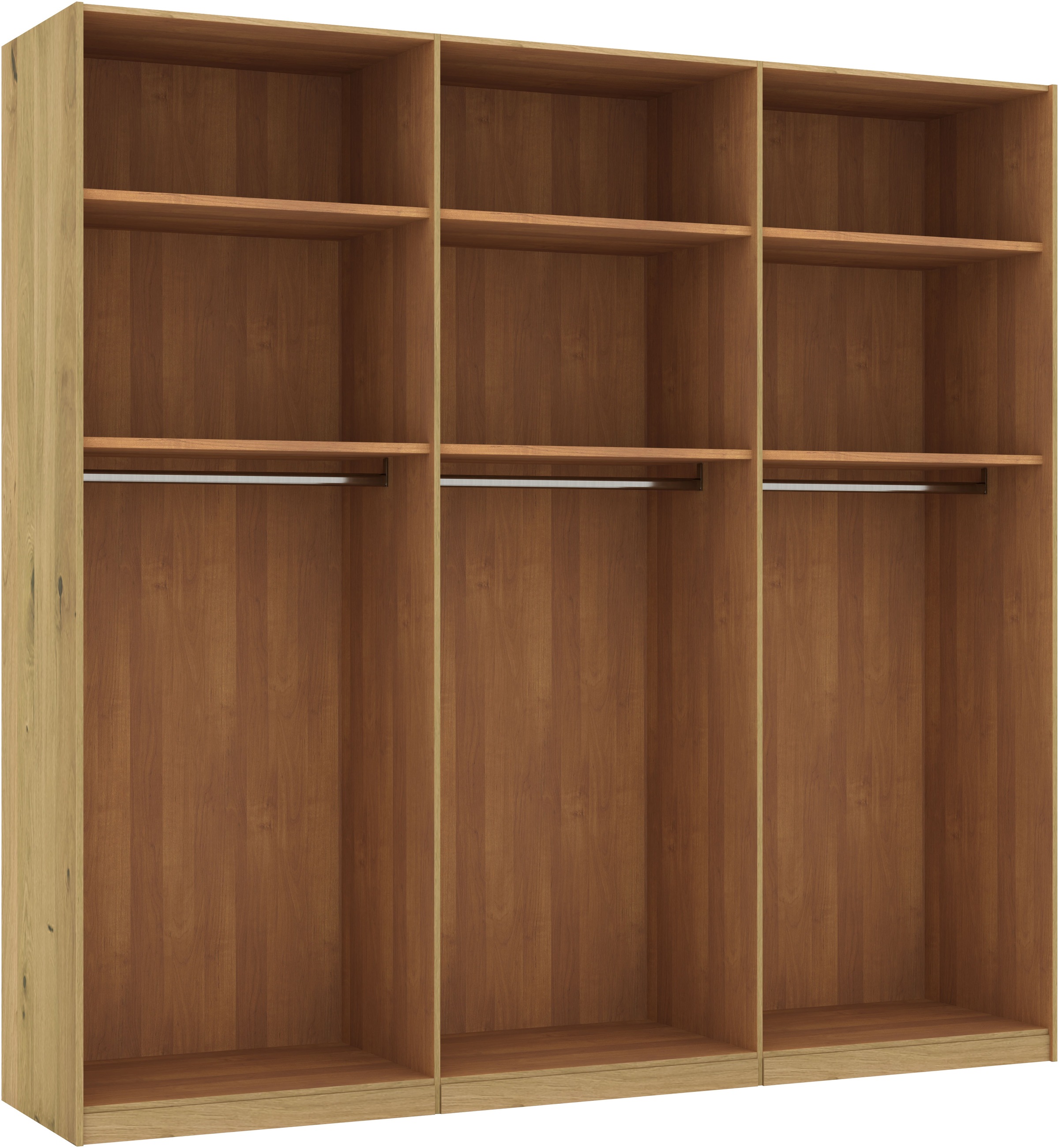 Musterring Schwebetürenschrank »Savona, Kleiderschrank, Schrank, Garderobe, mit Schiebetüren«, (Teilmassiv Bianco-Eiche, mit Spiegel oder Glas, MADE IN GERMANY), Türen Bianco-Eiche massiv, Spiegel-/Glastüren, eingelegte Chromleiste