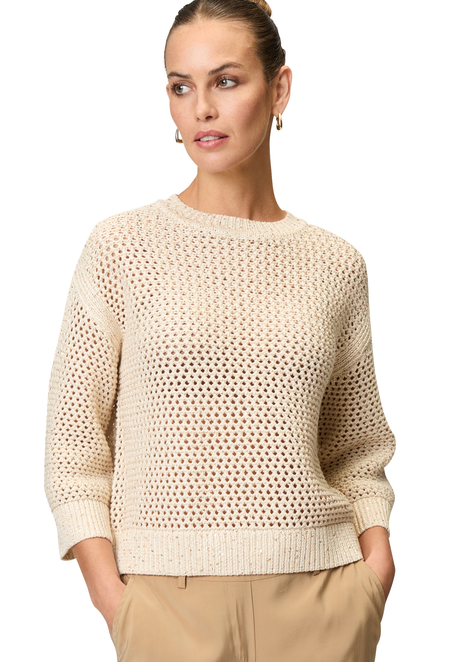 Zero Rundhalspullover »Grobstrickpullover mit Glitzer«