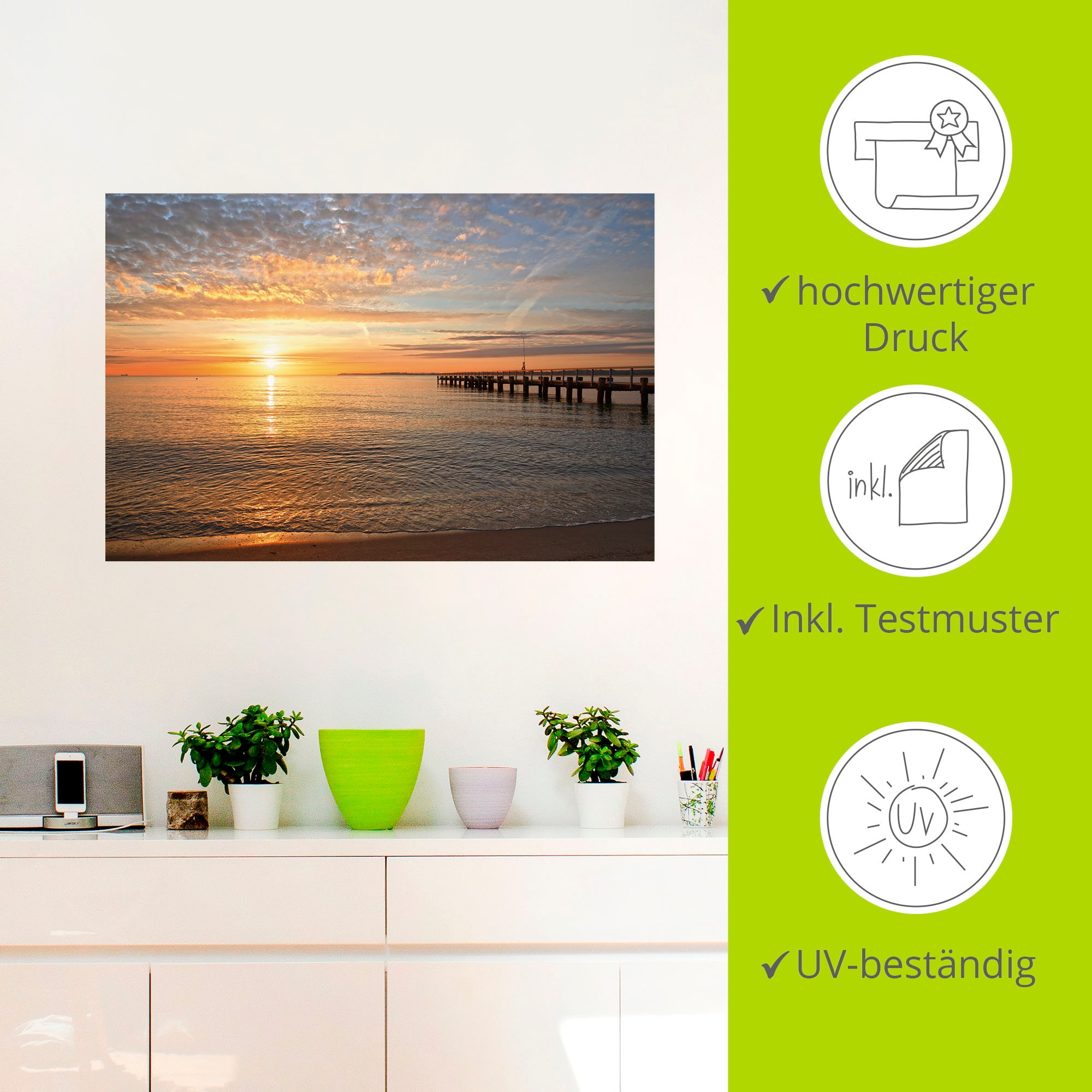 Artland Wandbild »Früh morgens an der Ostsee«, Bilder vom Sonnenuntergang & -aufgang, (1 St.), als Alubild, Outdoorbild, Leinwandbild, Poster, Wandaufkleber