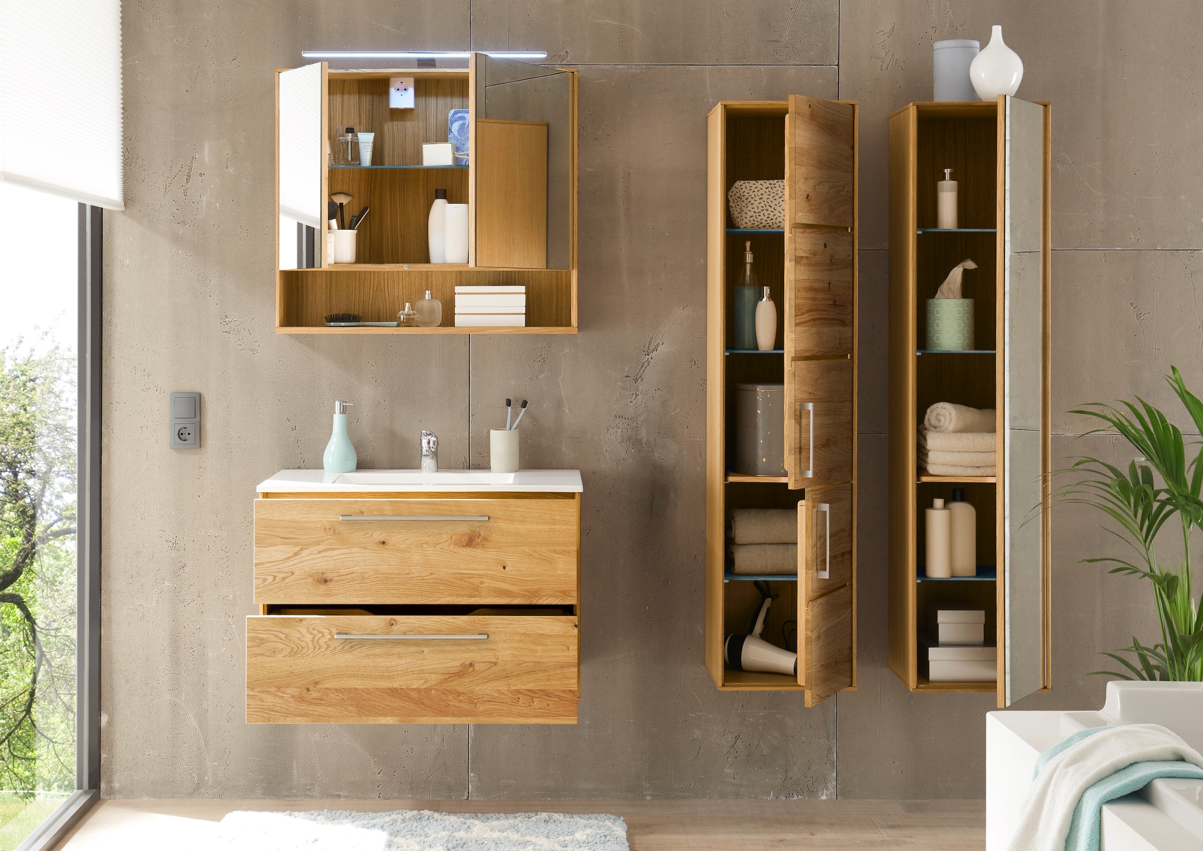 BASIC by Balculina Spiegelschrank »Yukon, Badezimmerschrank BxTxH 80x70x15«, (1 St.), Breite 80 cm, Softlclose, Spiegeltüren