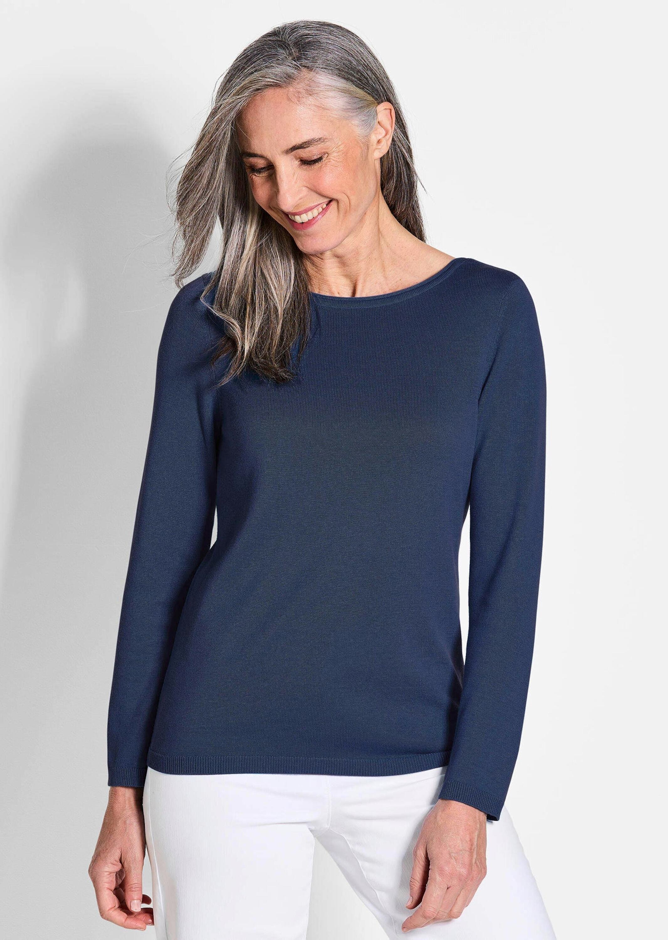GOLDNER Strickpullover »Kurzgröße Pullover mit U-Boot-Ausschnitt aus Baumwoll-Viskose-Mix«