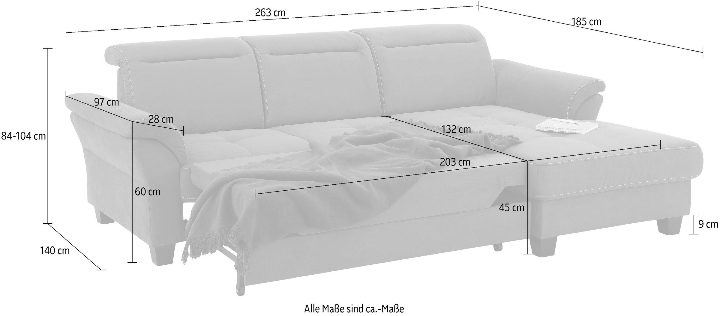 Home affaire Ecksofa »Solvei L-Form«, mit Recamierenabschluß und Sitztiefenverstellung