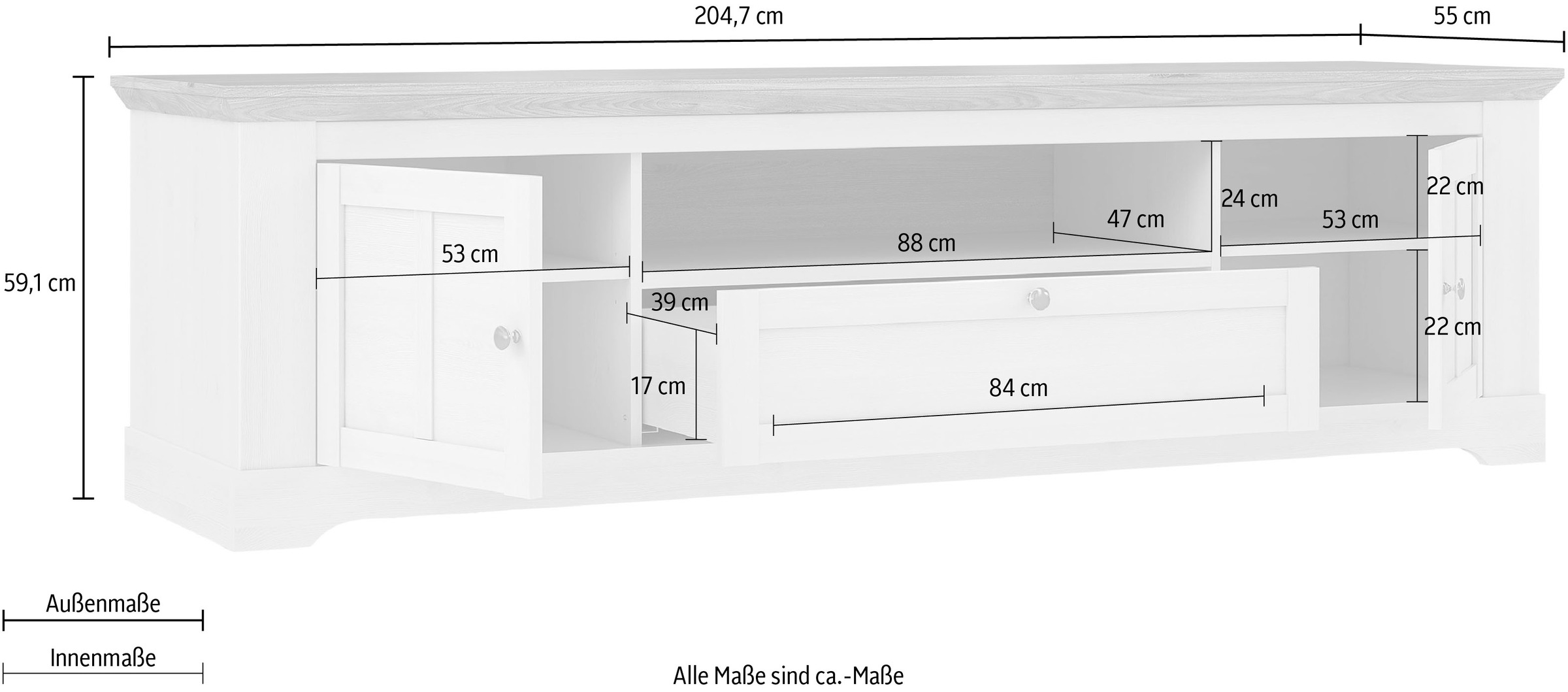 FORTE Lowboard »Iloppa«, TV-Board, TV-Schrank, Breite ca. 204 cm