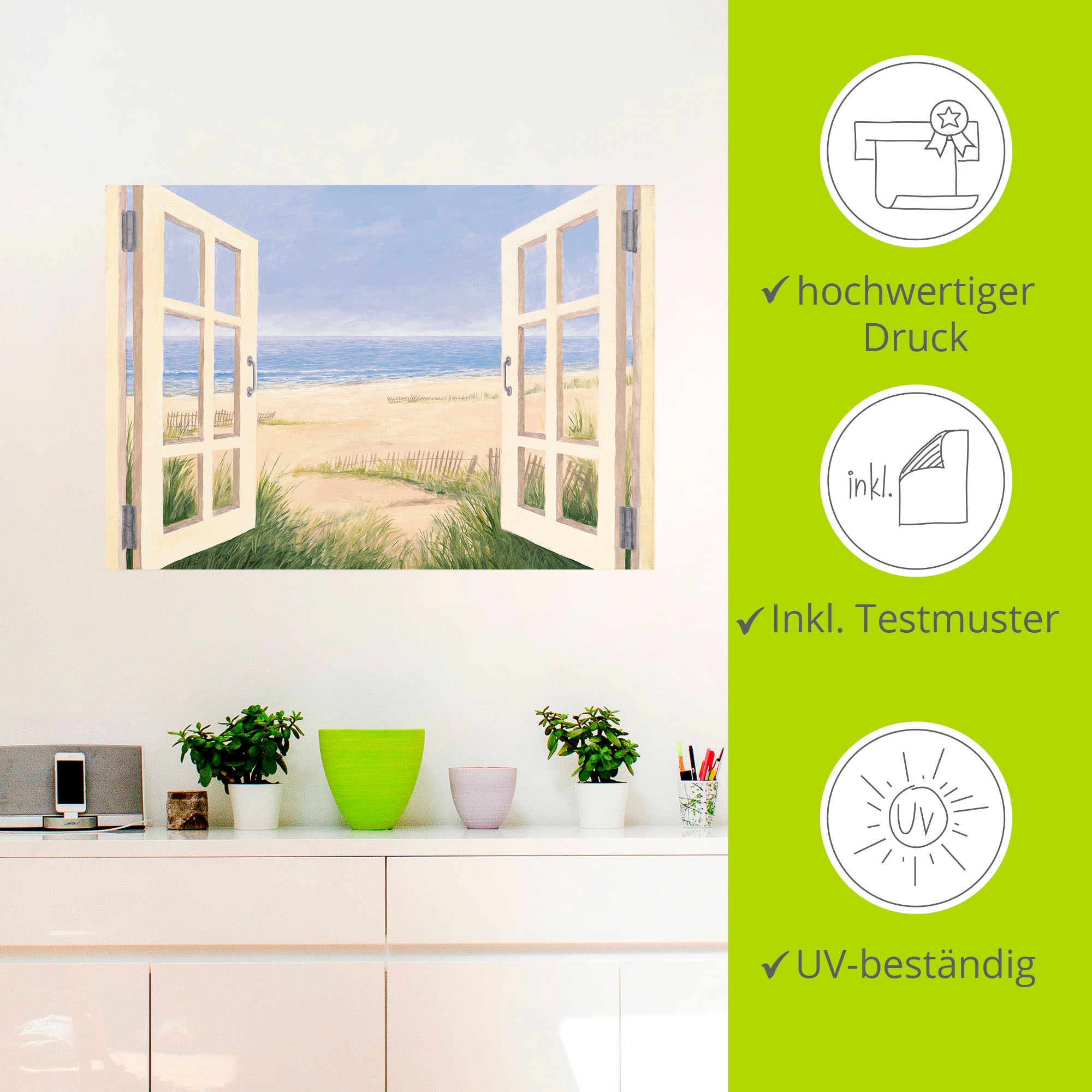 Artland Wandbild »Fensterblick Frühlingsmorgen«, Fensterblick, (1 St.), als Alubild, Outdoorbild, Leinwandbild, Wandaufkleber, versch. Größen