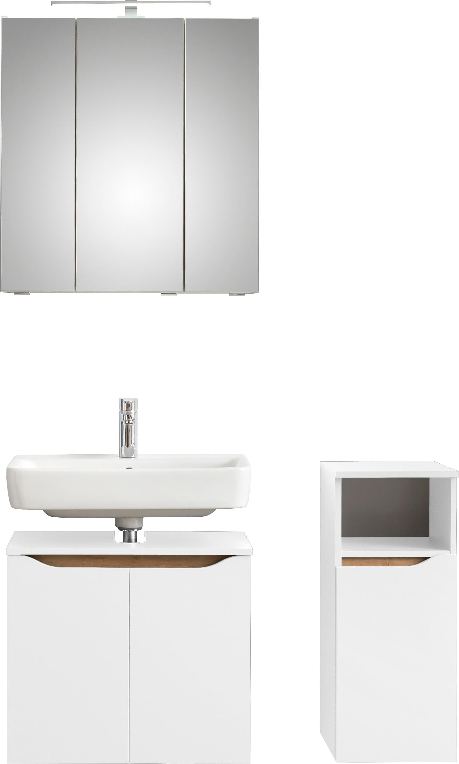 Saphir Badmöbel-Set »Quickset 3-teilig, Waschbeckenunterschrank mit LED-Spiegelschrank«, (3 St.), Unterschrank, inkl. Türdämpfer, 6 Türen, 1 offenes Fach, Bad-Set
