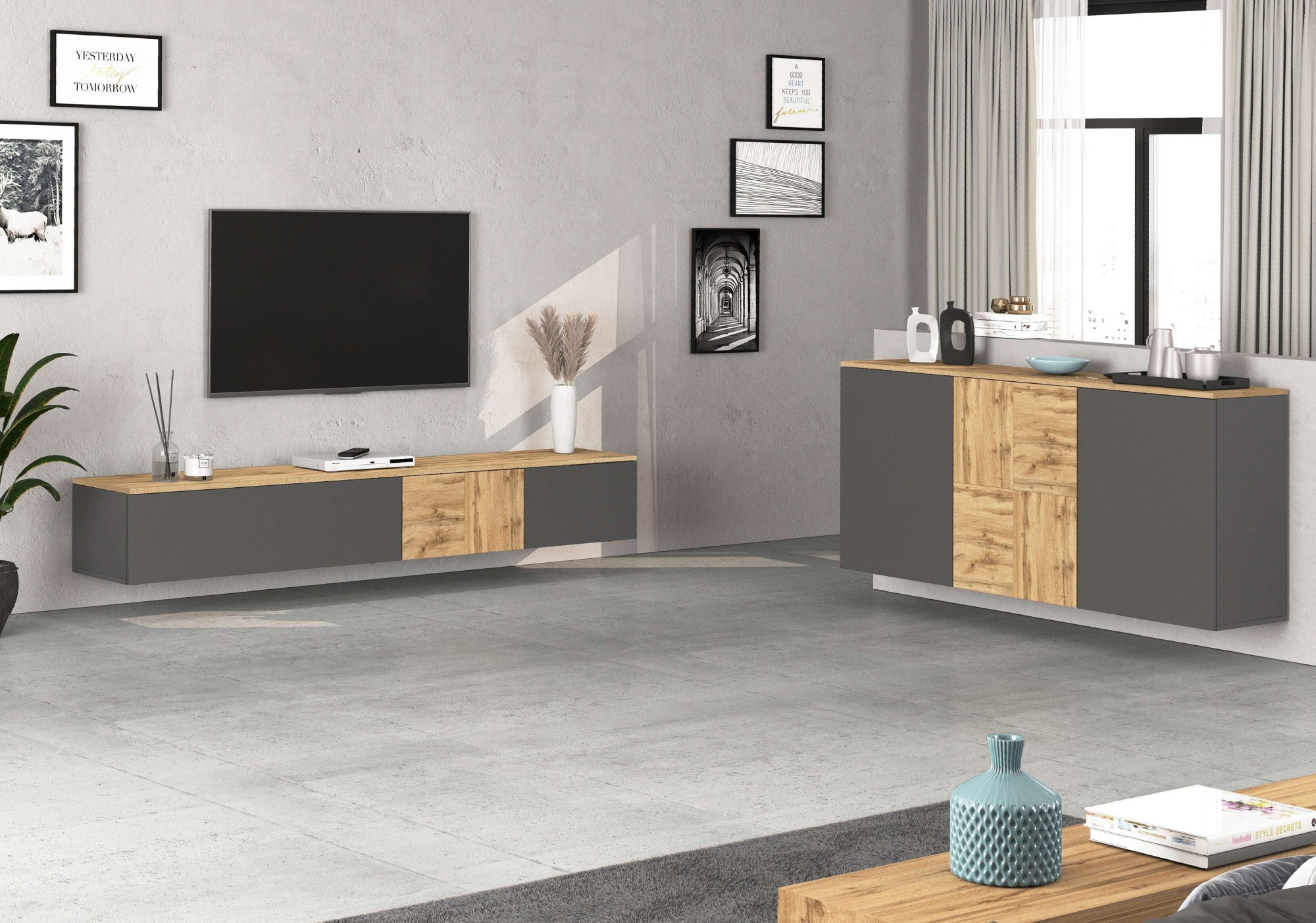 OTTO home Sideboard »ISEO, Kommode, Schrank, Sideboard, Lowboard, 6 Fächer, Breite 150 cm« 1 Stk. tlg. stehend/hängend, 3 Türen, 6 Fächer, Breite 150 cm