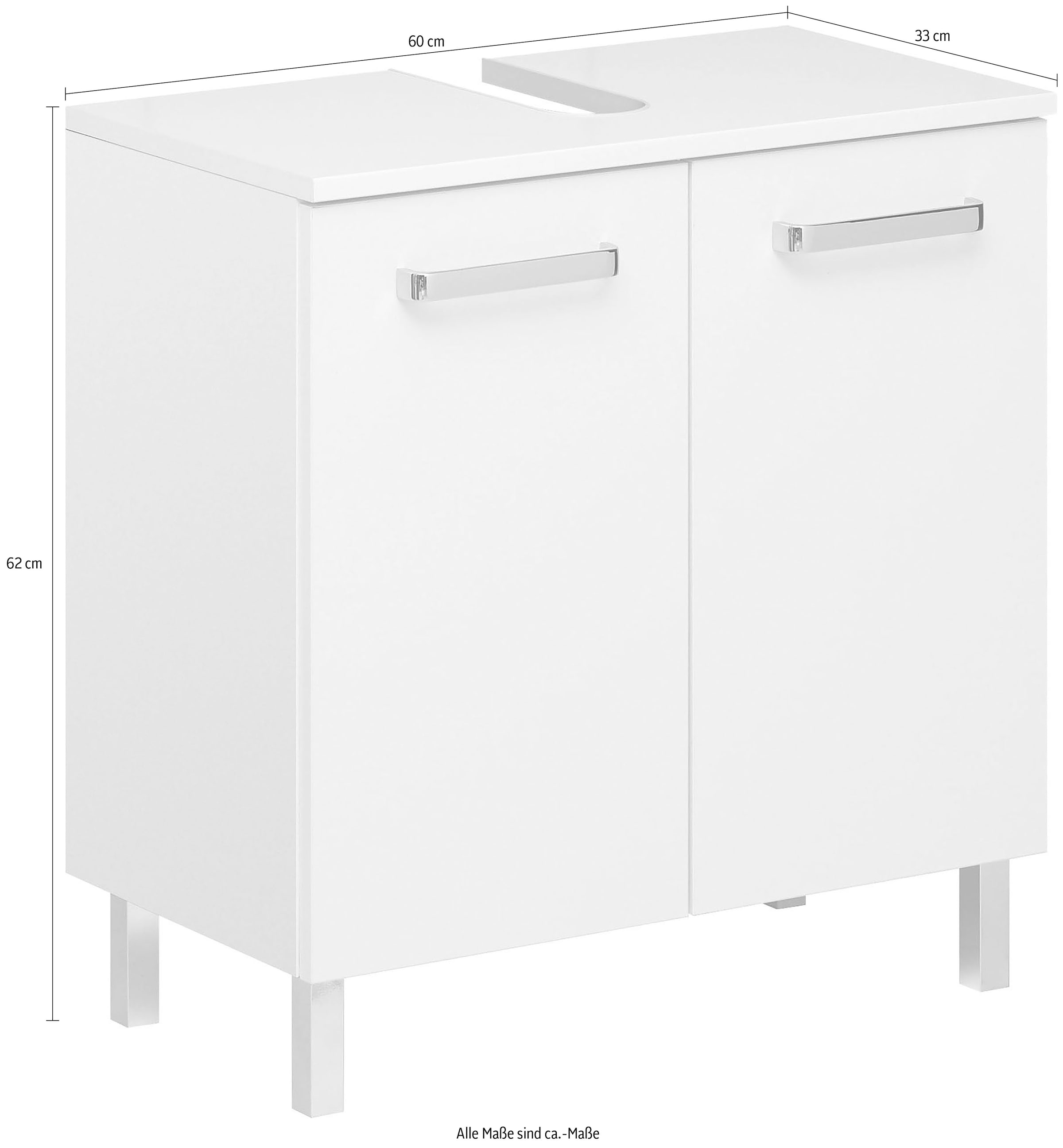 Saphir Waschbeckenunterschrank »Quickset Unterbeckenschrank mit 2 Türen, 60 cm breit, ohne Waschbecken«, Waschbeckenschrank inkl. Türdämpfer, Griffe in Chrom Glanz