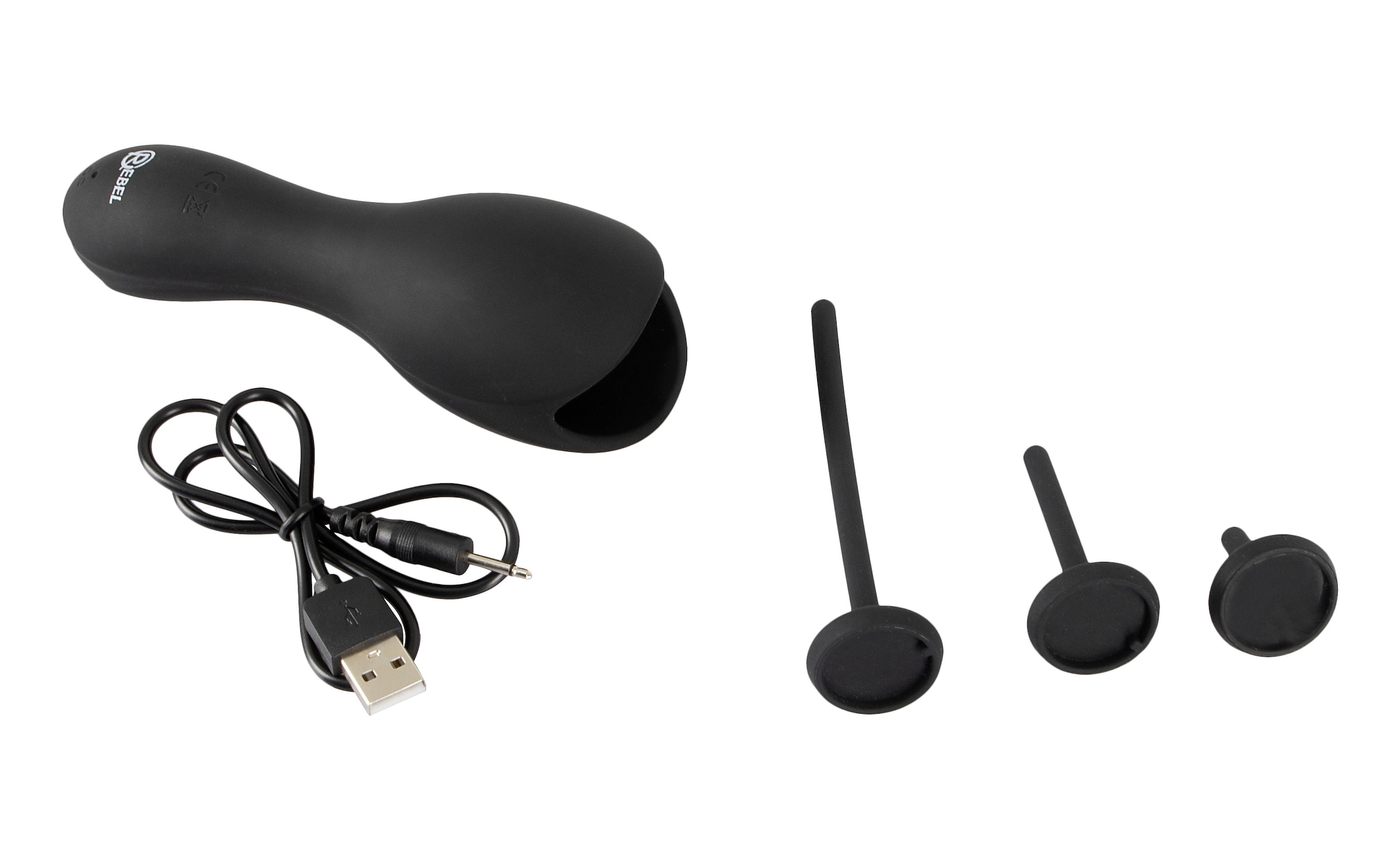 REBEL Masturbator »Masturbator mit Vibration Glans Masturbator with 3 attachable Dilators«