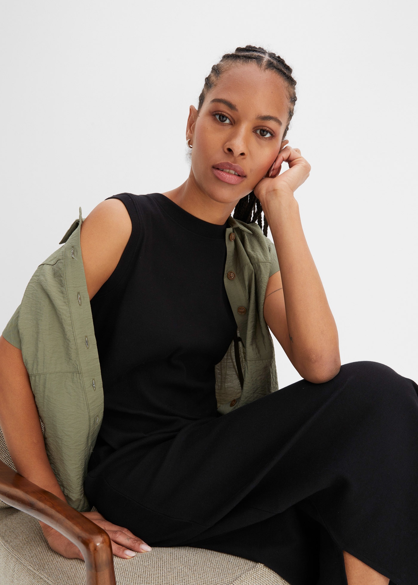 bonprix Jerseykleid aus Rippjersey, mit rundem geripptem Halsausschnitt, ohne Ärmel