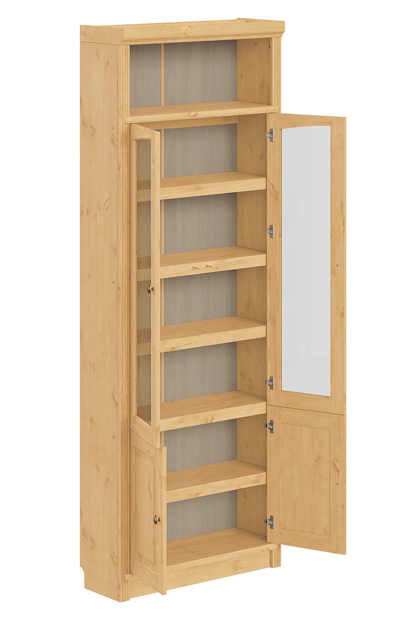 OTTO home Vitrine »Soeren Regal mit 2 Glastüren und 2 Holztüren, B/TH: 80/29/220 cm« Kiefer FSC®-zertifiziert, 1 offenes Fach, 6 Fächer hinter den Türen
