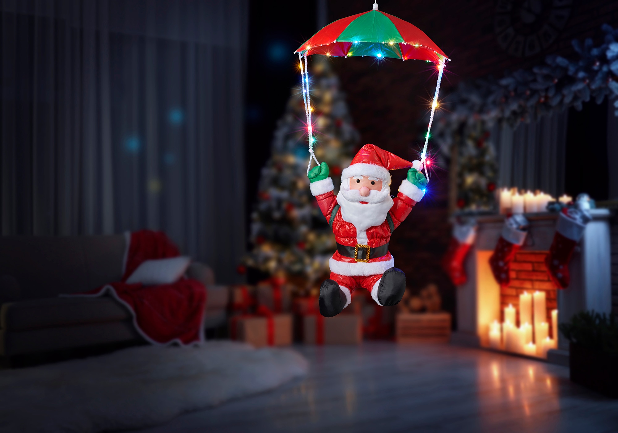 BONETTI LED Dekofigur »Weihnachtsmann mit XXL Garantie mit | 30 flammig-flammig, kaufen Weihnachtsdeko online Jahren Fallschirm«, 3 aussen