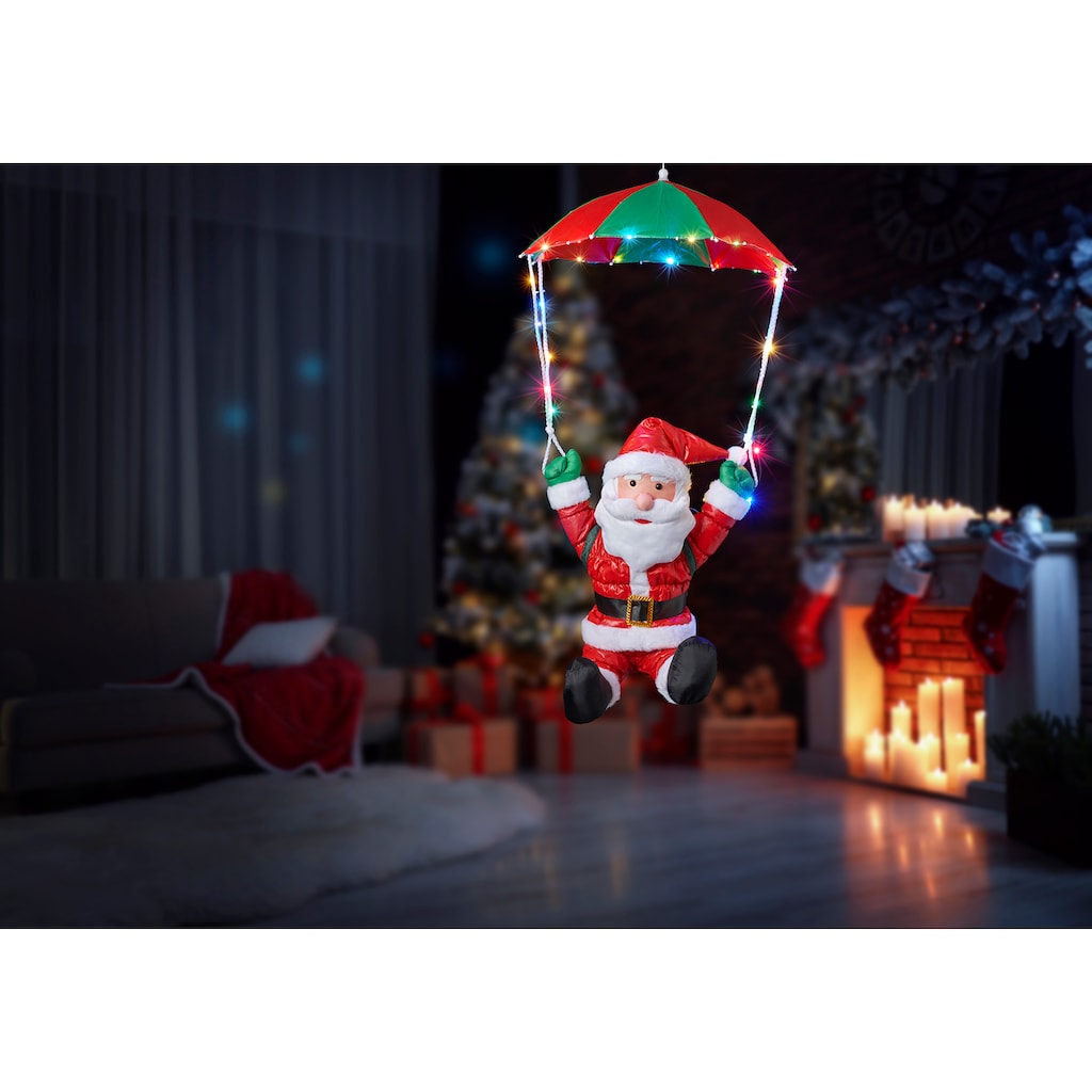 BONETTI LED Dekofigur »Weihnachtsmann mit Fallschirm«, 30 flammig-flammig, Weihnachtsdeko aussen