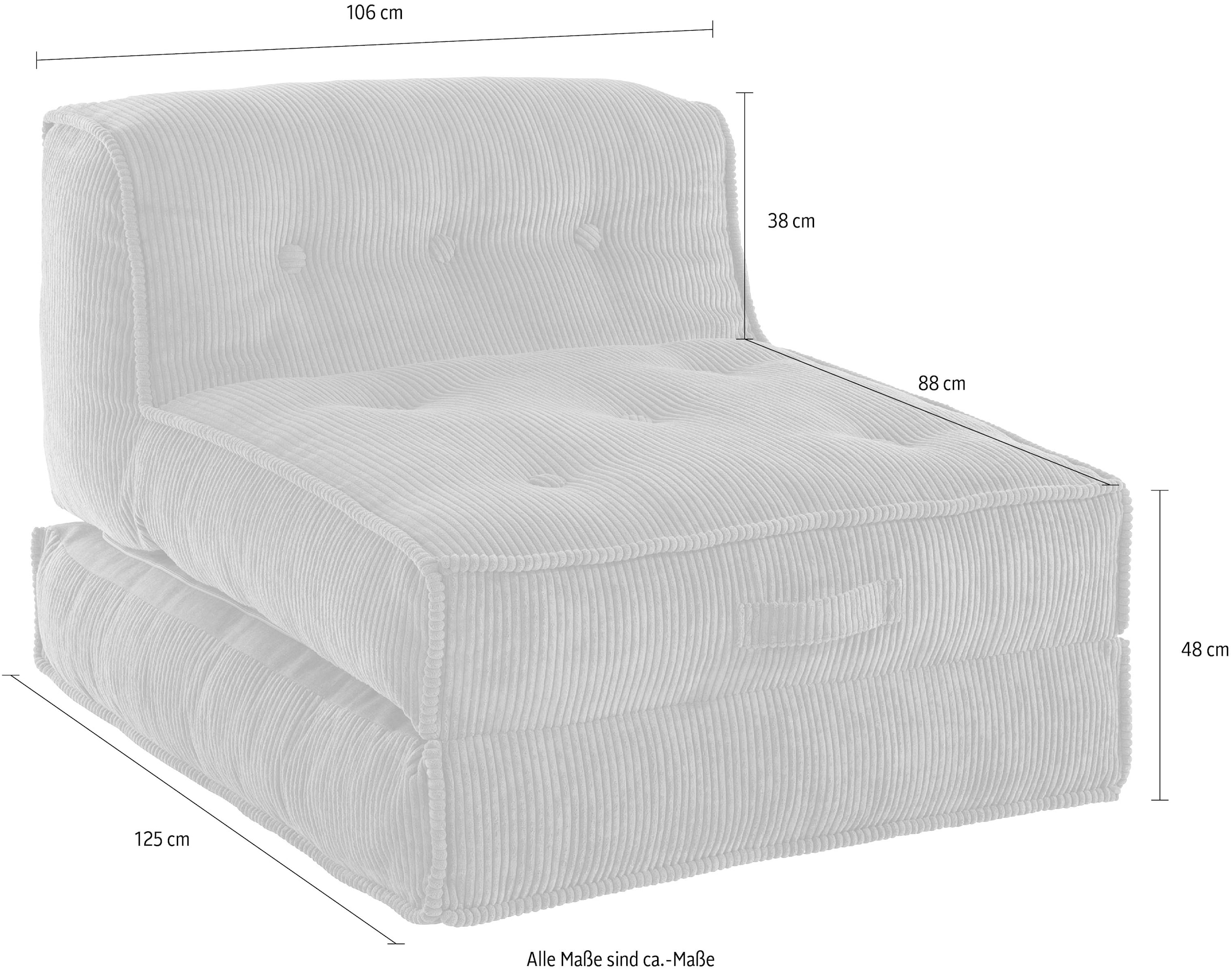INOSIGN Sessel »Pia«, in Cord, kaufen aus Loungesessel Größen, mit auf Raten 2 Schlaffunktion, Pouf-Funktion