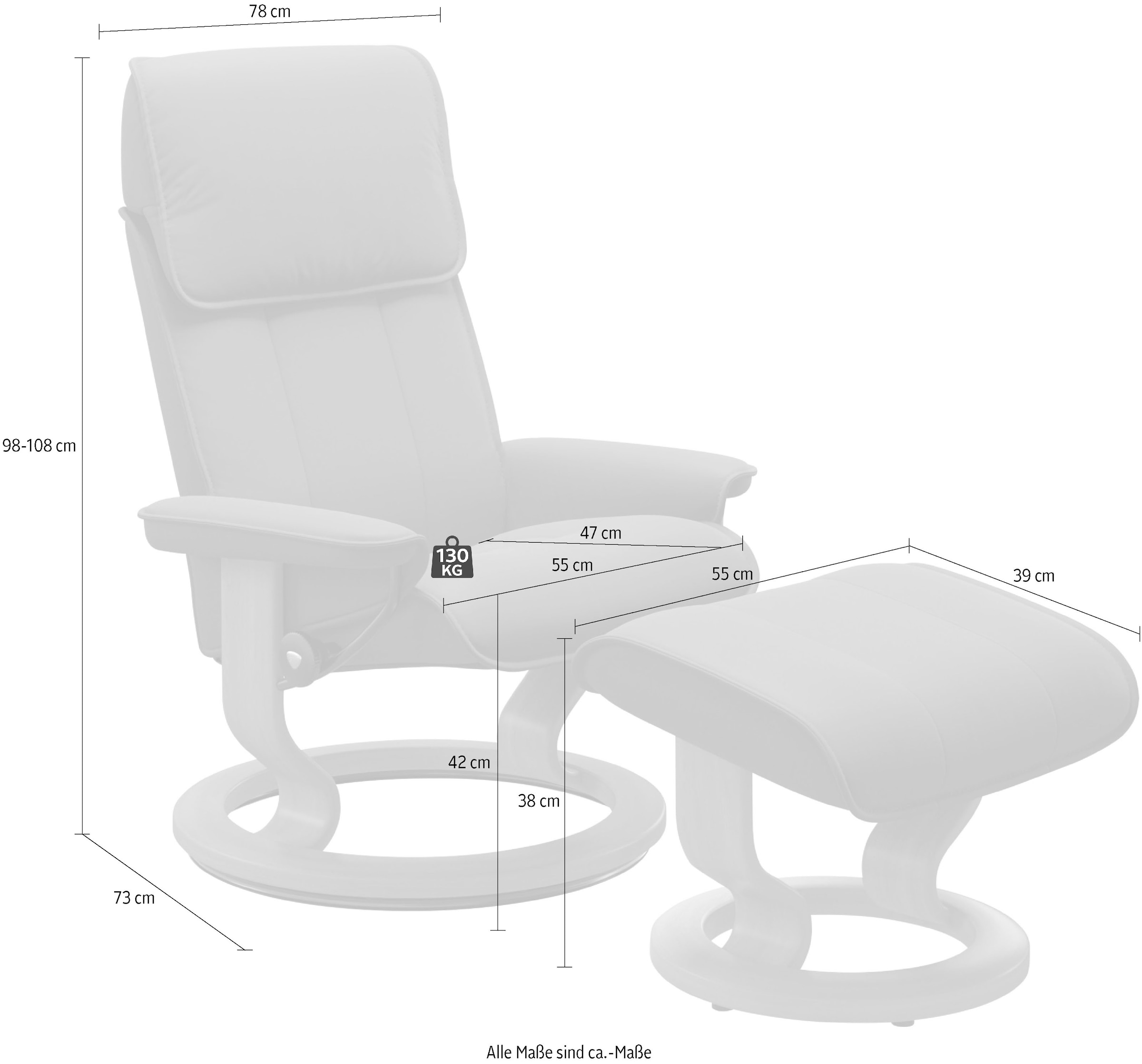 Stressless® Relaxsessel »Admiral« Set, Relaxsessel inkl. Hocker,  mit Classic Base, Größe M & L, Gestell Eiche
