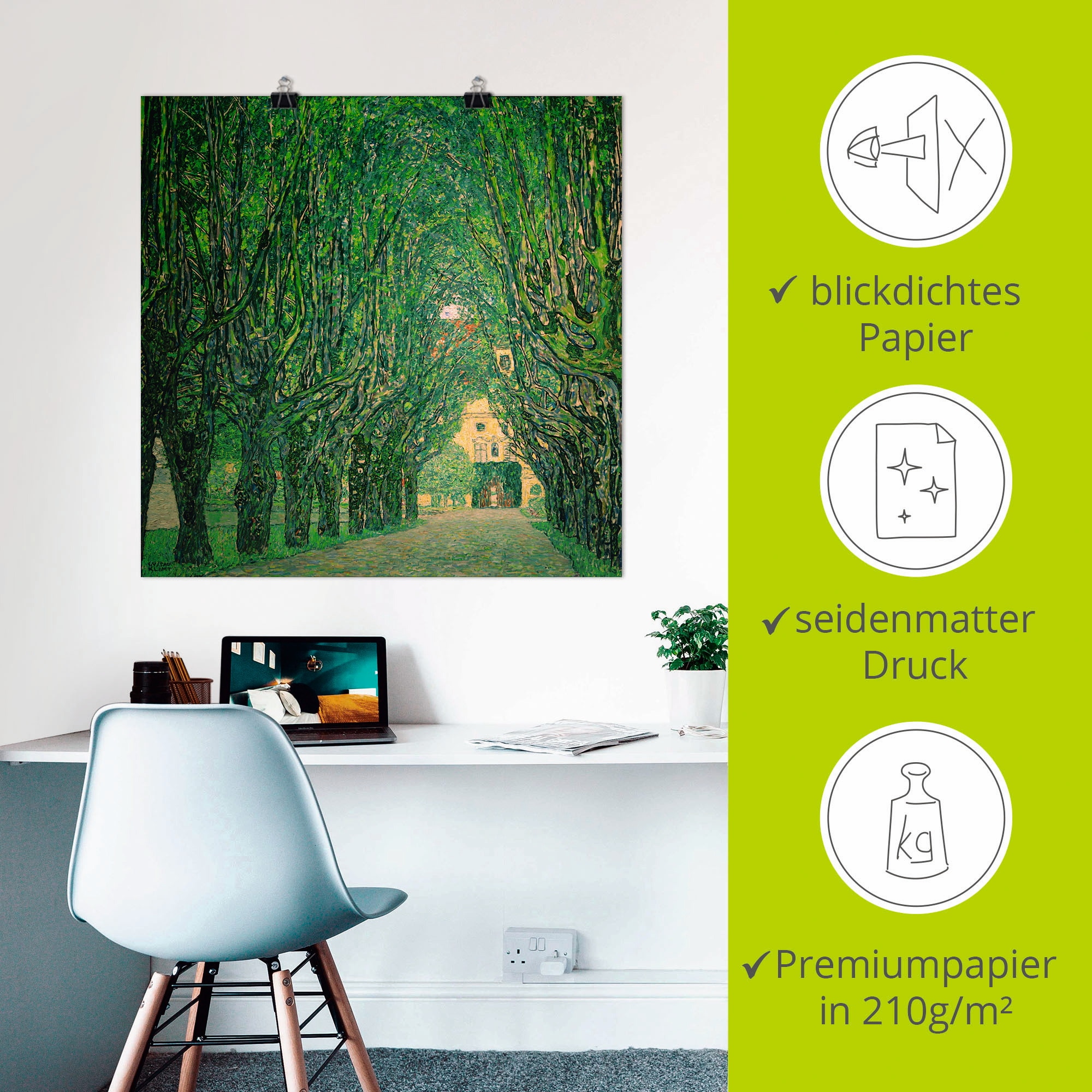 Artland Kunstdruck »Allee im Park von Schloß Kammer«, Wiesen & Bäume, (1 St.), als Leinwandbild, Wandaufkleber oder Poster in versch. Größen