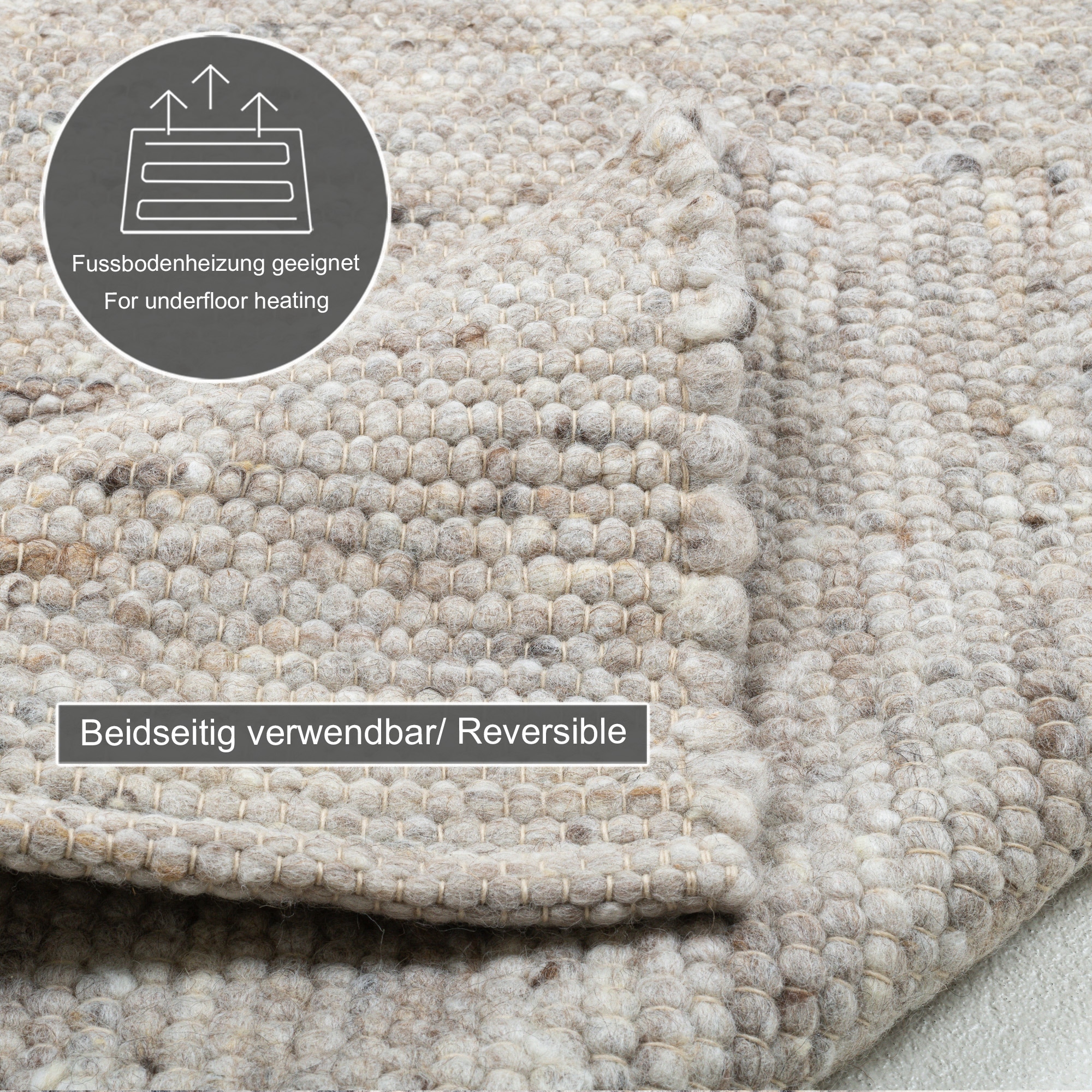 my home Wollteppich »Greith« rechteckig 12 mm Höhe Wendeteppich, meliert, reine Wolle, handgewebt, Scandi, Wohnzimmer