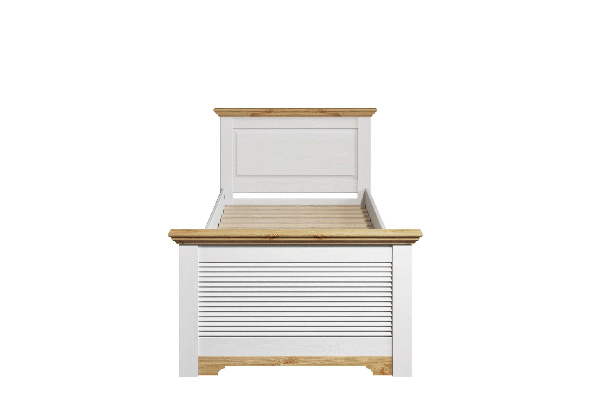 OTTO home Bett »Rauna, Landhausstil, edles Design mit Lamellen und Kassetten, 2 Farben« Breite/Belastbarkeit 180cm=220 KG, 90cm=120KG,  FSC® zertifiziertes Kieferholz, massive Qualität mit Lattenrost