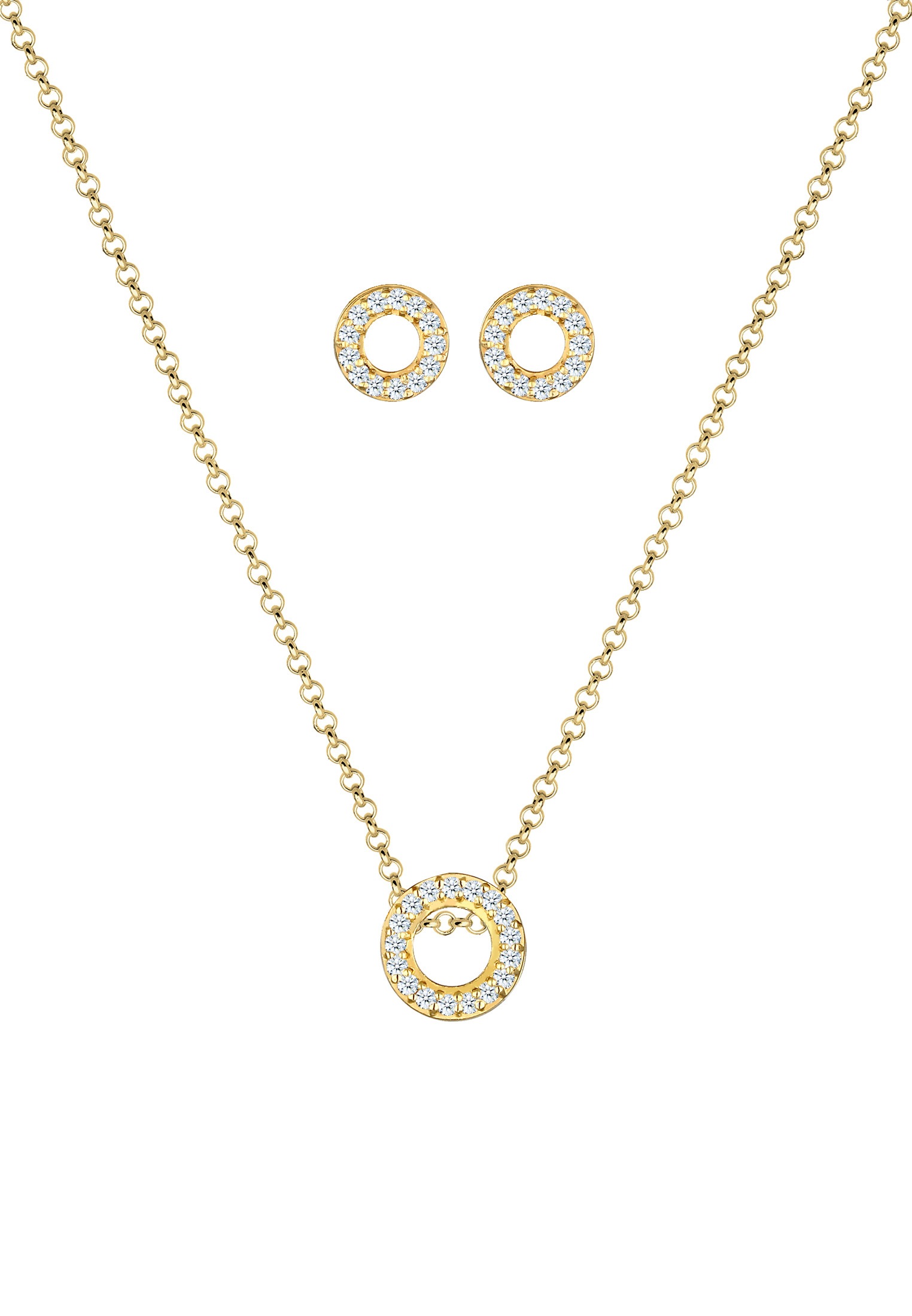 Elli DIAMONDS Ohrring und Ketten Set »Schmuckset Diamanten Brilliant (0.215 ct) 375 Gelbgold« ()