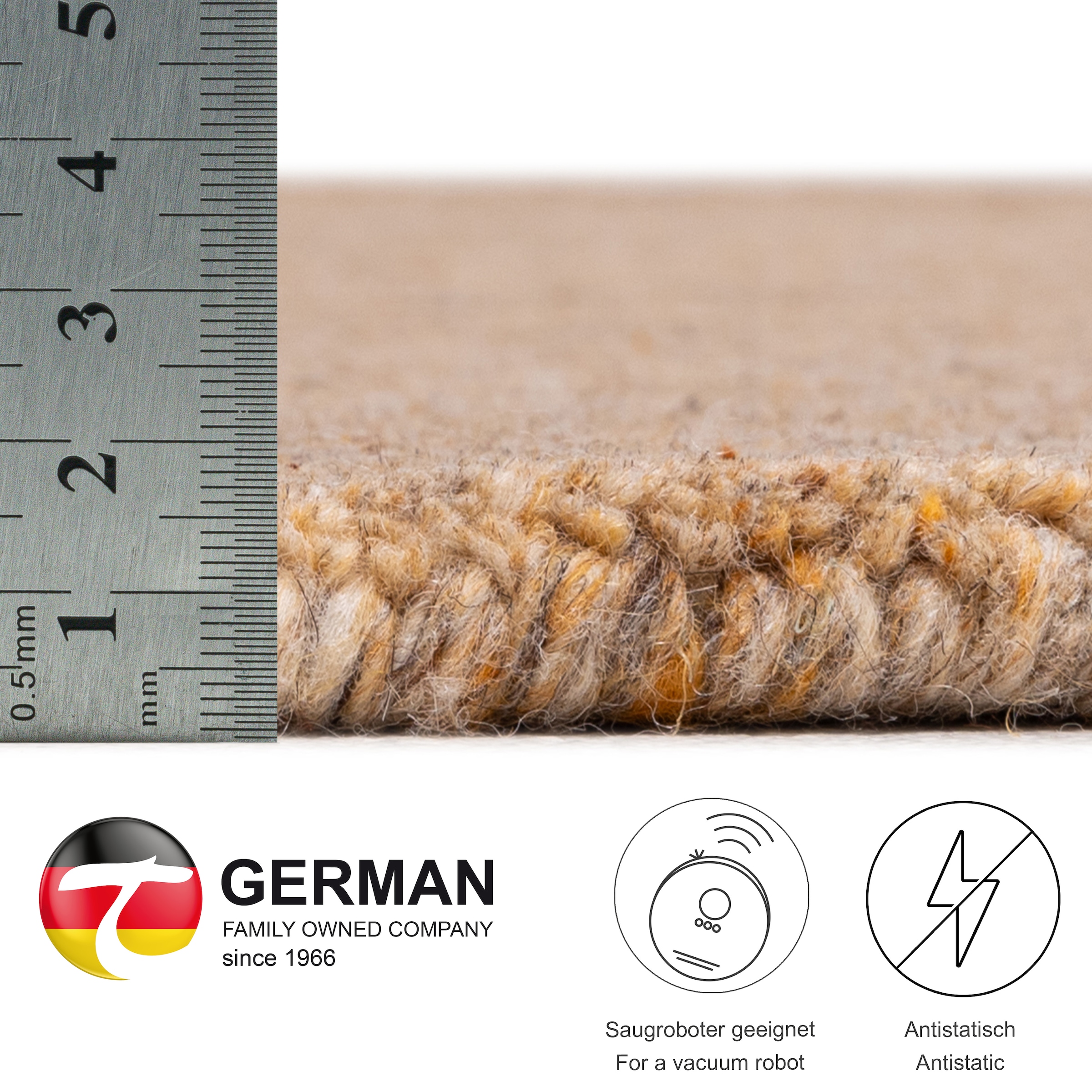 THEKO Wollteppich »Pure UNI« rechteckig 14 mm Höhe Handwebteppich, meliert, reine Wolle, handgewebt