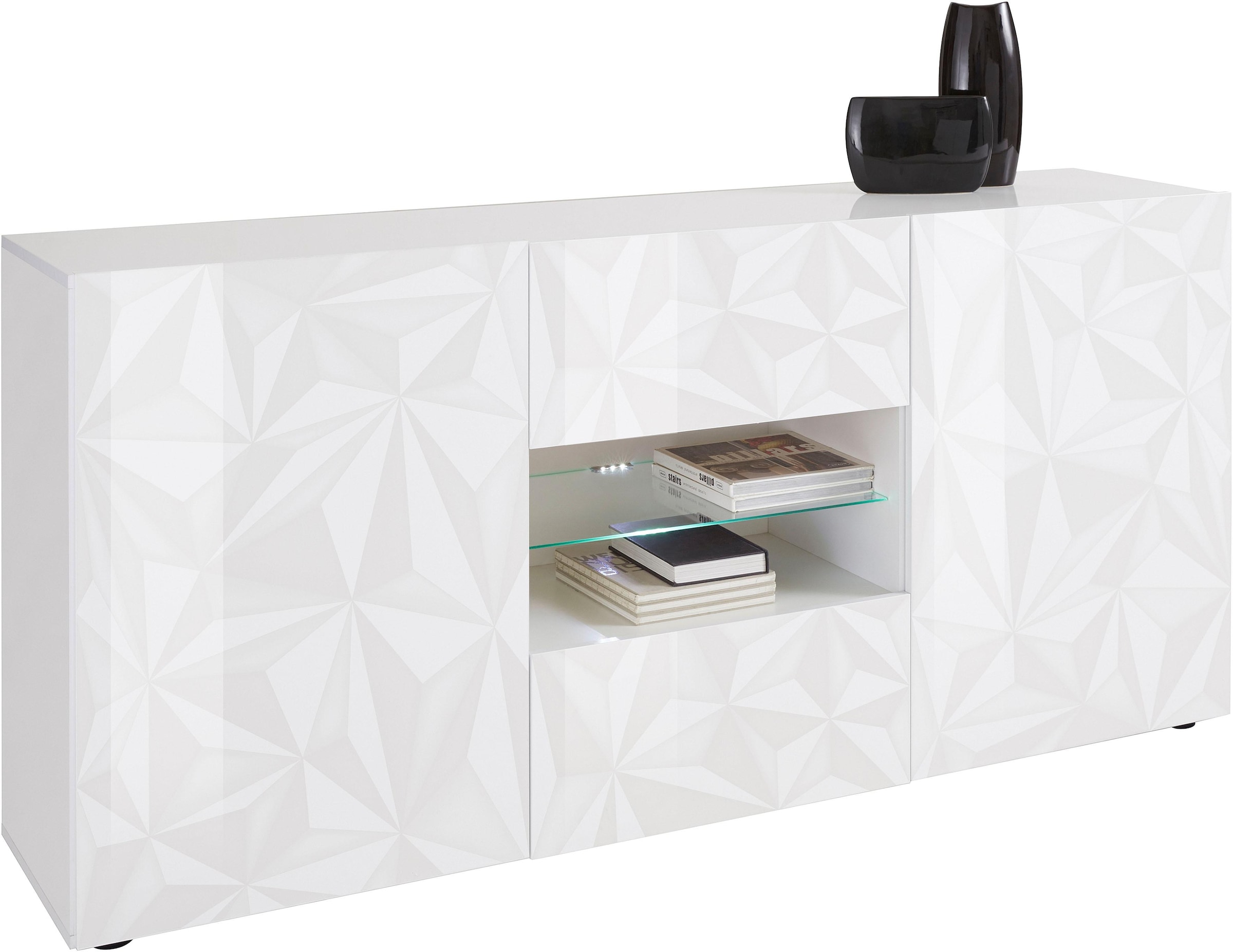 INOSIGN Sideboard »Prisma Breite 181, Kommode 2 Türen, 2 Schubkästen, Anrichte«, Front mit elegantem Siebdruck, grifflos, viel Stauraum