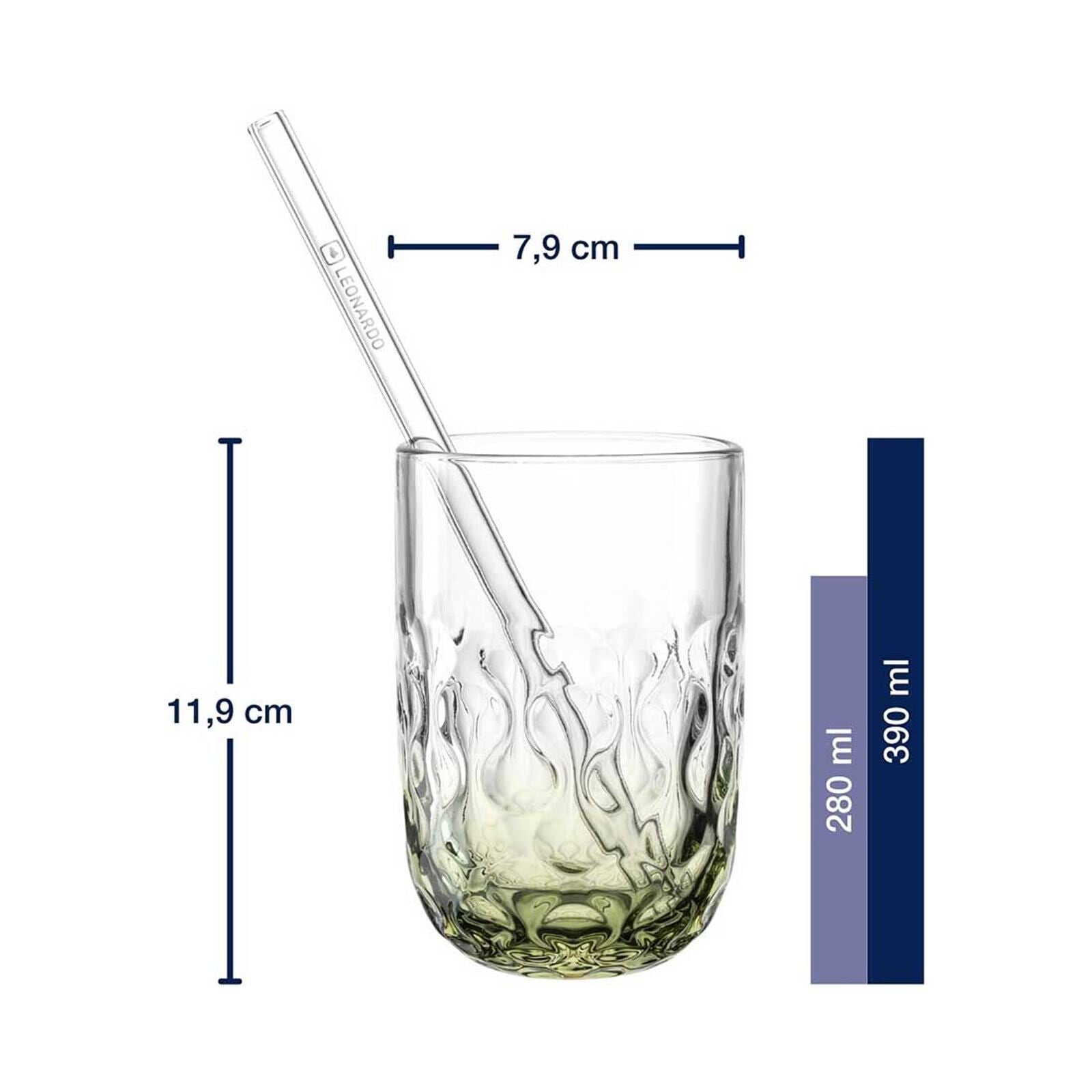LEONARDO Latte-Macchiato-Glas »Matcha Latte Gläser mit Glastrinkhalm (2) Gocce 390 ml 6er Set grün« Spülmaschinengeeignet, Temperaturbeständig bis max. 100 Grad C