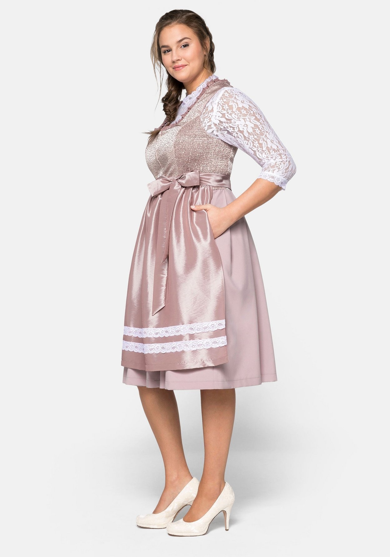 Sheego Dirndl »Dirndl mit Schürze und Spitzenbluse 3tlg.«, (mit Dirndlbluse), mit Schürze und Spitzenbluse 3tlg.