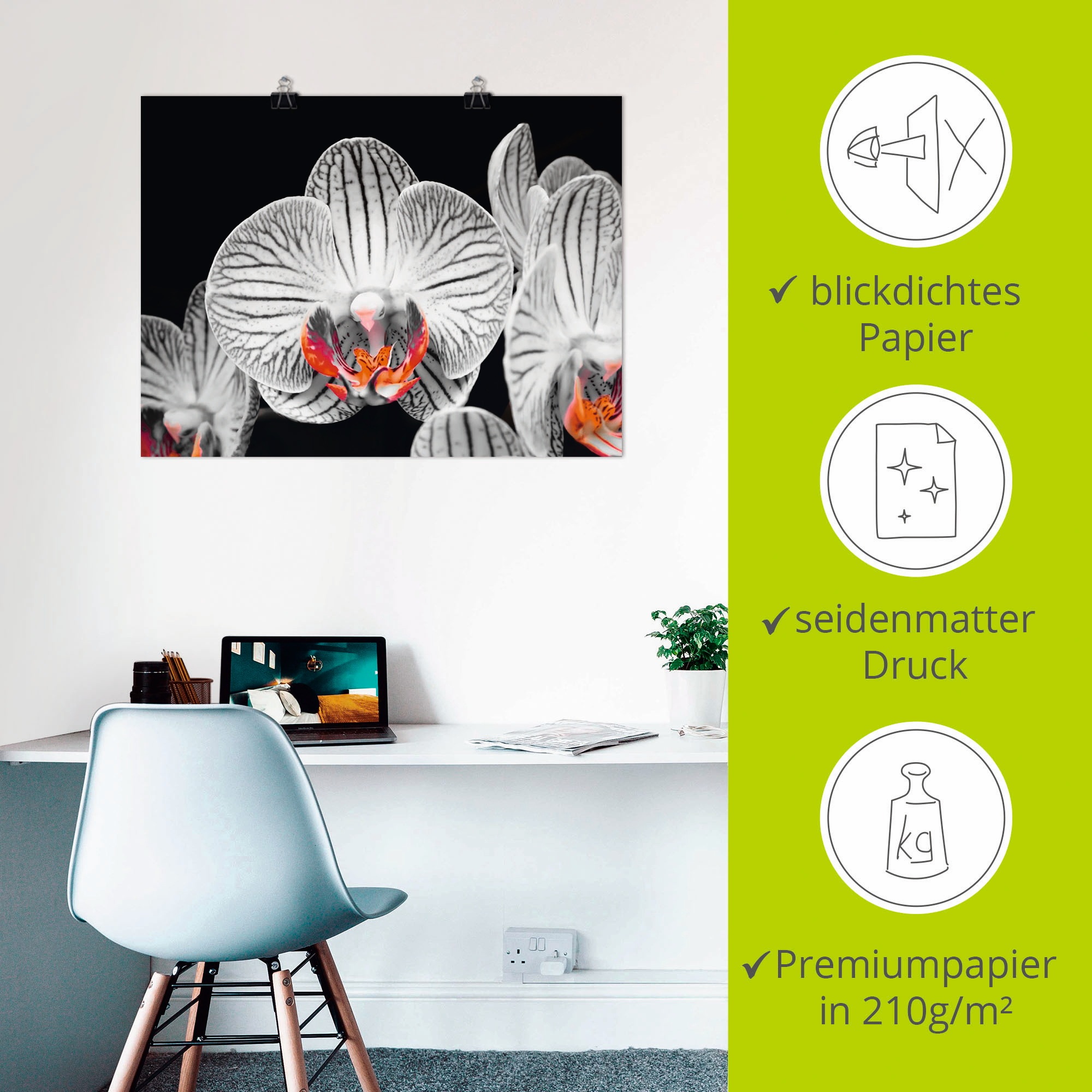 Artland Poster »Orchidee abstrakte Collage IV«, Blumen, (1 St.), als Leinwandbild, Wandaufkleber oder Poster in versch. Größen