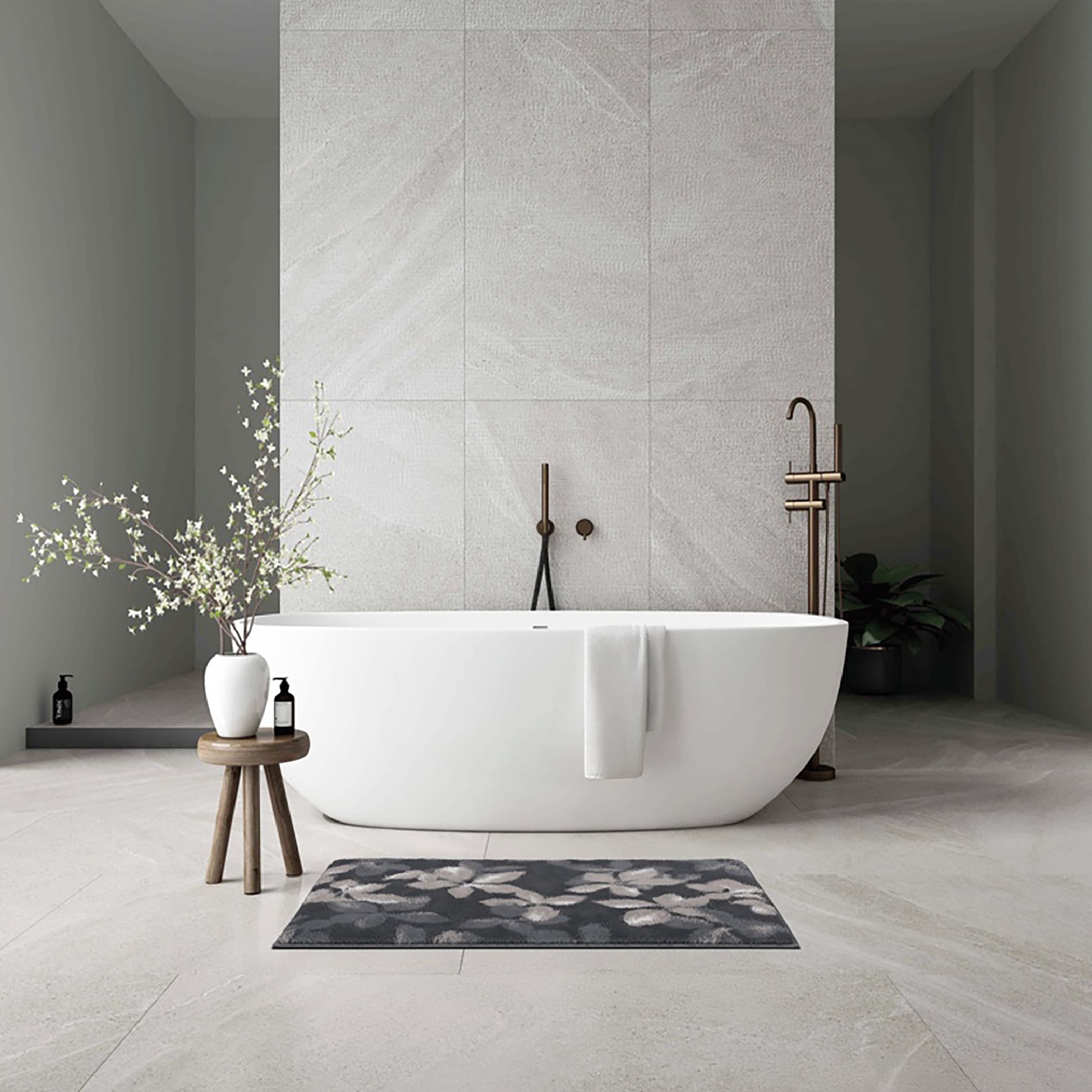 Grund Badematte »Umbria« Höhe 20 mm rutschhemmend beschichtet fußbodenheizungsgeeignet Modernes Blättermuster in Black oder Taupe,  5 Jahre Garantie