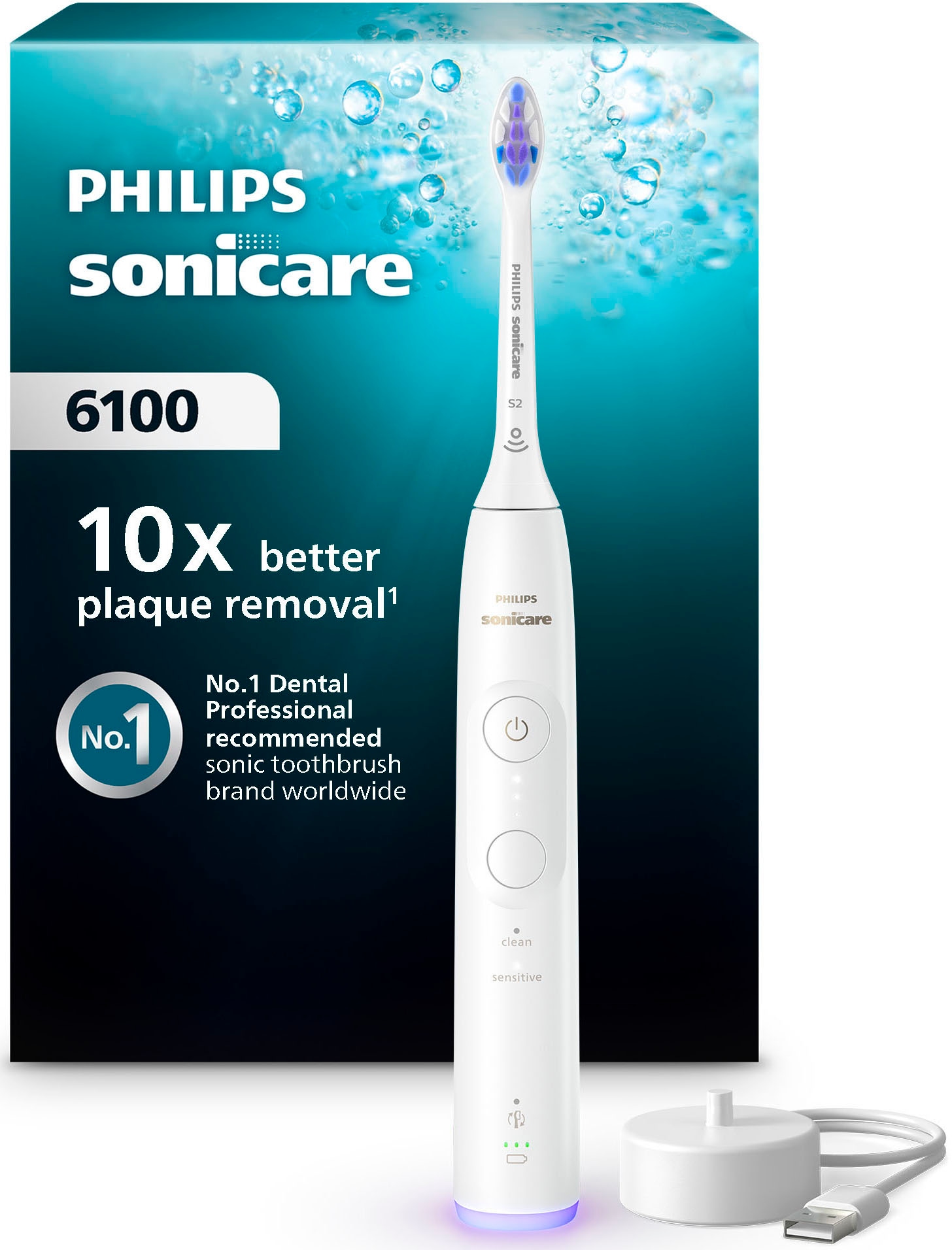 Philips Sonicare Elektrische Zahnbürste »Series 6100 HX7400/01« 1 Stk. Aufsteckbürsten mit visueller Andruckkontrolle, 5 Putzeinstellungen, inkl. Ladegerät