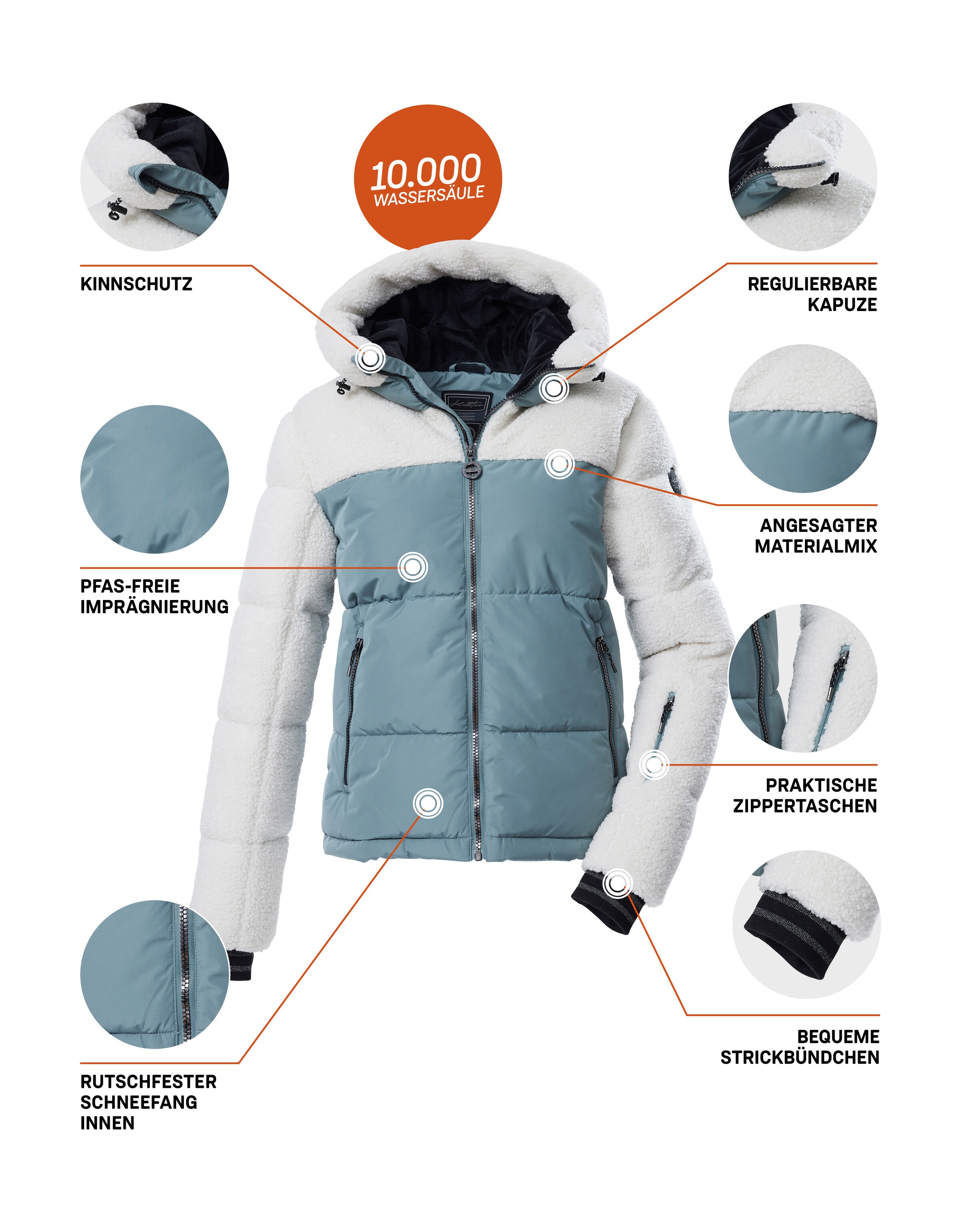Killtec Skijacke »KSW 111 WMN SKI QLTD JCKT« Damen Ski-Steppjacke mit Glitzerstreifen und abnehmbaren Schneefang