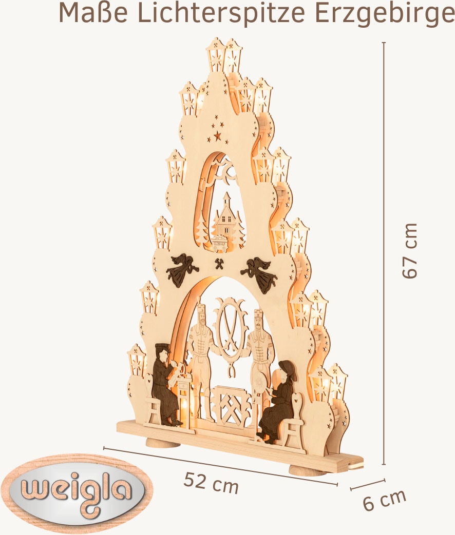 Weigla Schwibbogen »Erzgebirge, große Lichterspitze, Bergmann NATUR-BRAUN, Made in Germany« 1 Stk. Erzgebirge garantiert, Weihnachtsdeko Innen, Weihnachtsbeleuchtung