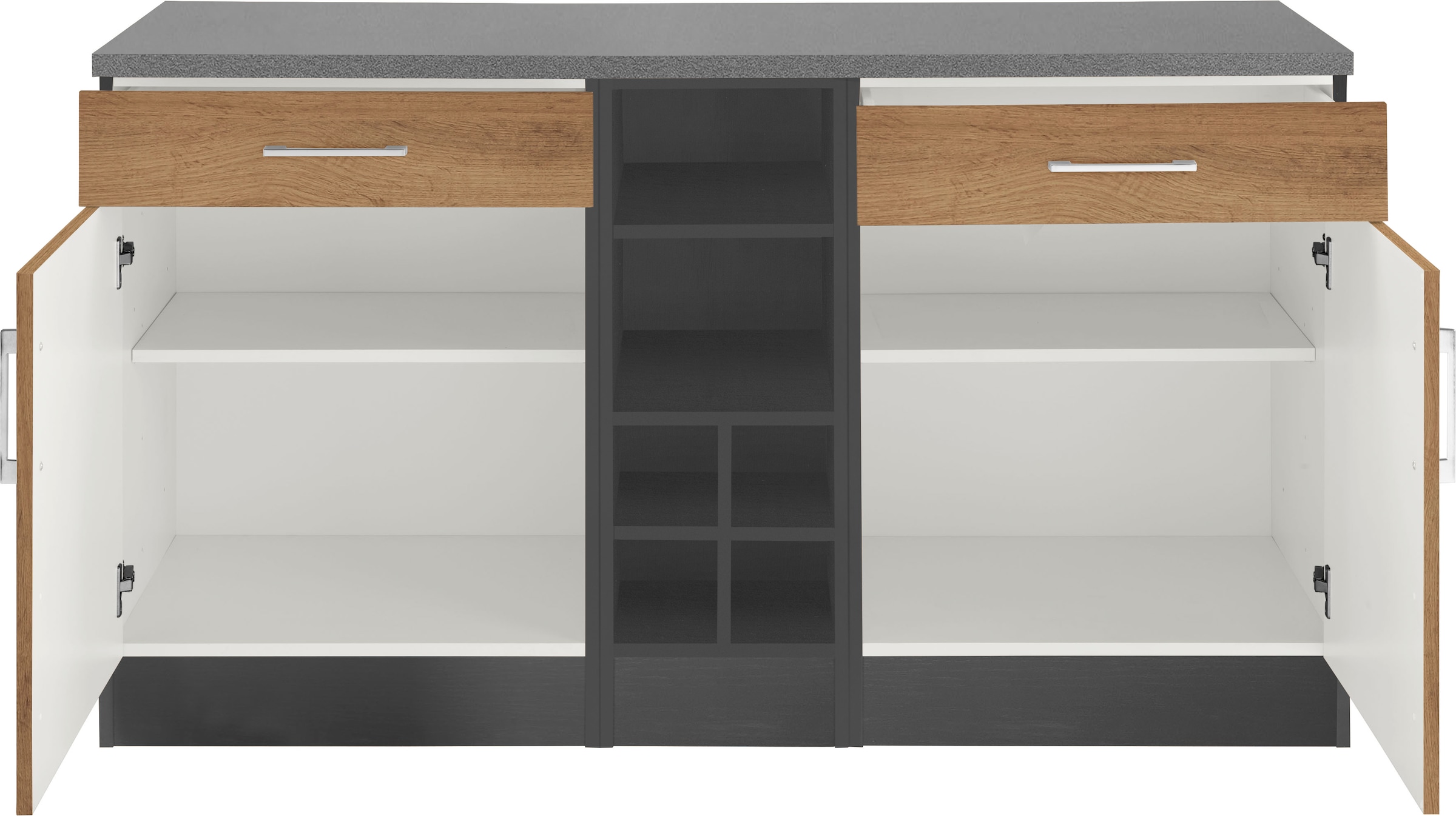 KOCHSTATION Unterschrank »KS-Colmar« 150 cm breit, 2 Schubkästen, 2 Türen, 6 Fächer, für viel Stauraum