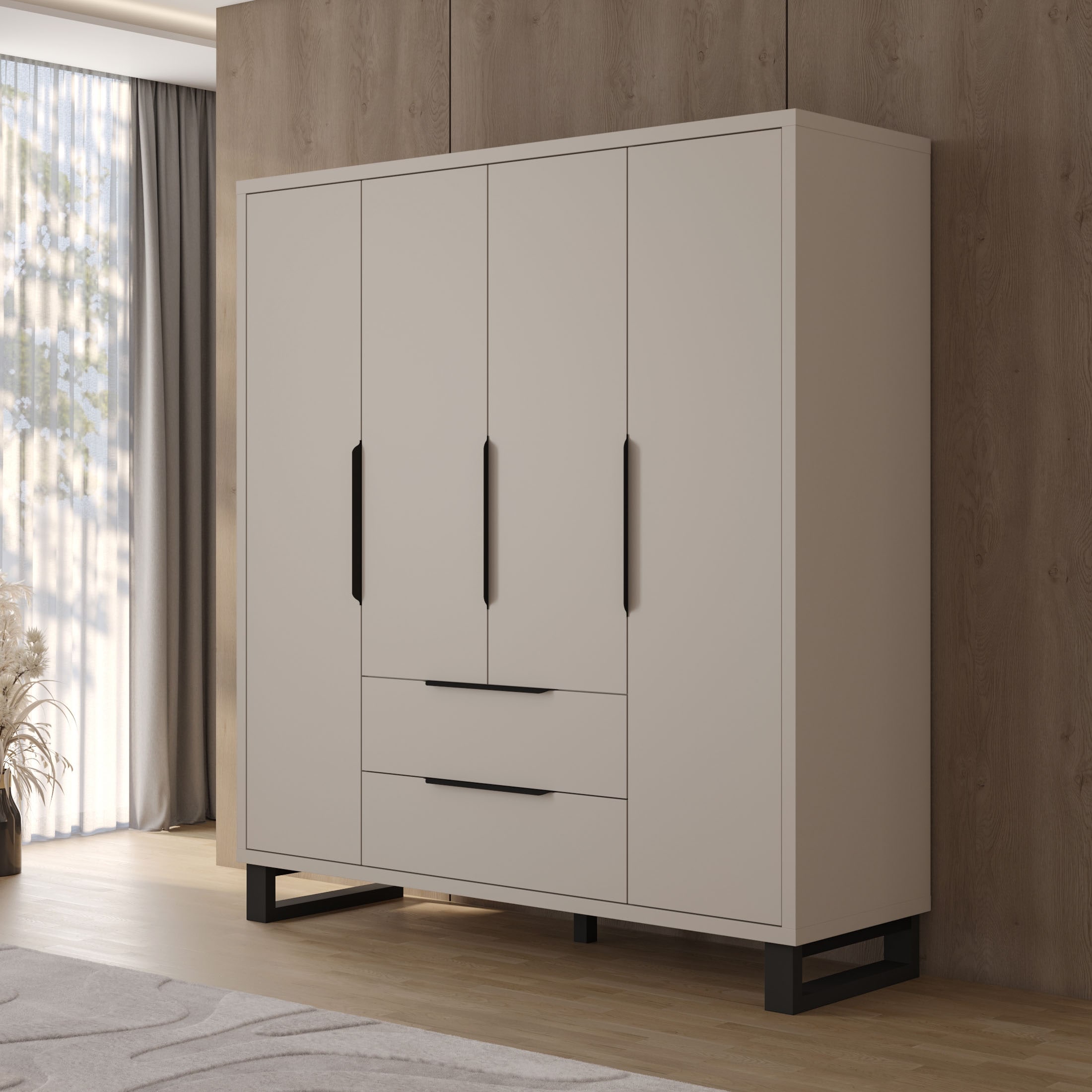 Home affaire Drehtürenschrank »Bronne,Breite 191 cm, Kleiderschrank inclusive Innenausstattung« Kleiderschrank, 2 Schubkästen, Metallgriffe, Garderobe