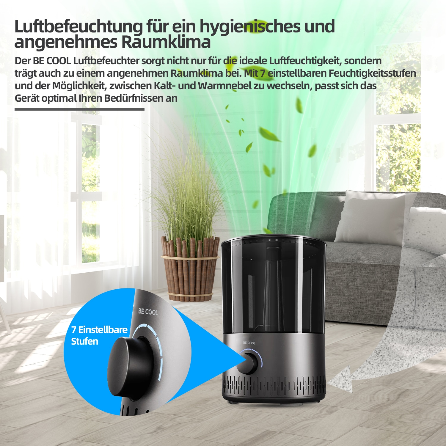 be cool Luftbefeuchter »Warm-/Kaltluft-Luftbefeuchter BCLB2402S«, 5 l Wassertank, von oben befüllbar, 360°-Drehung (Nebelrichtung)