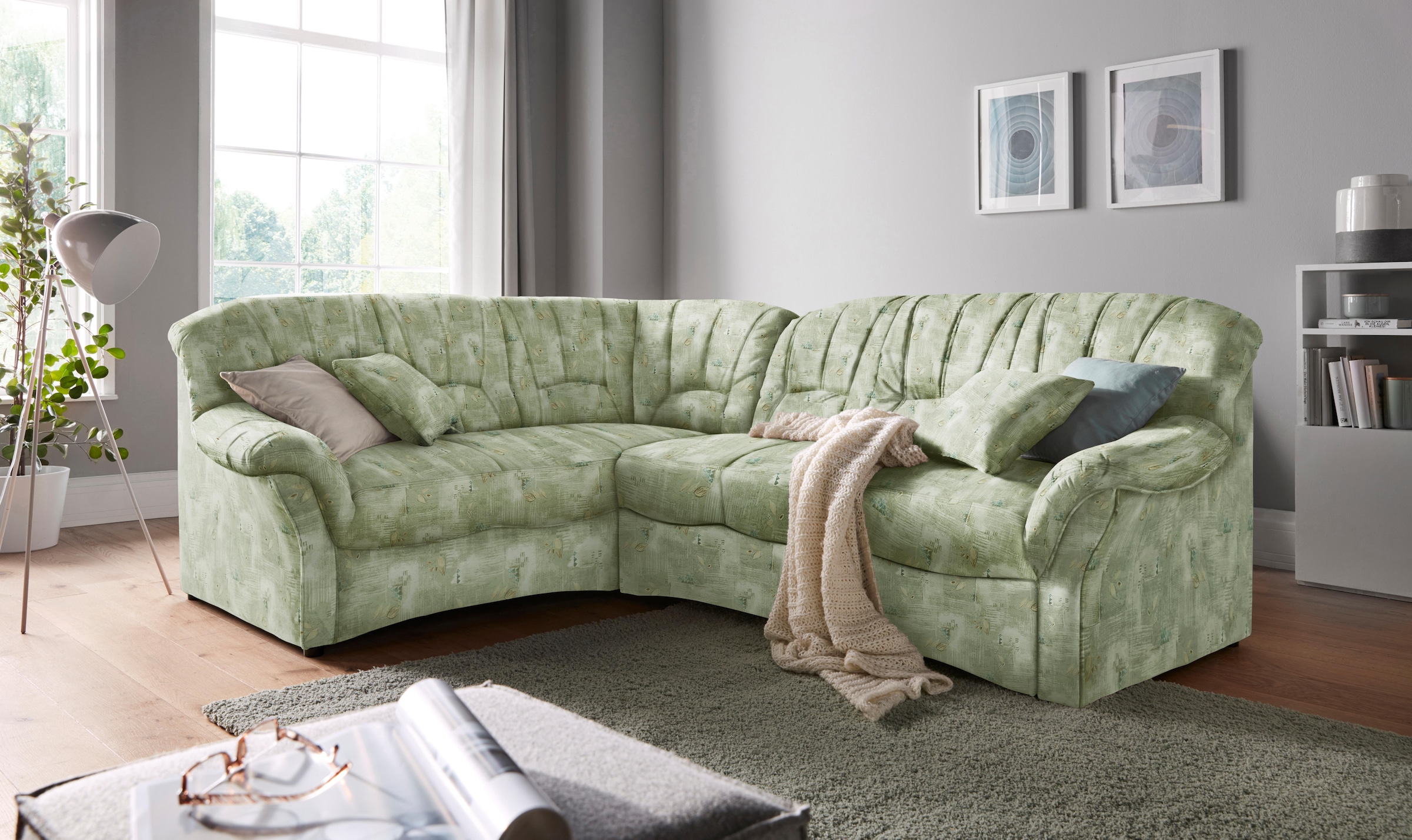 DOMO collection Ecksofa »Bahia, zeitlos und elegant, bequeme Armlehnen, L-Form«, wahlweise mit Bettfunktion