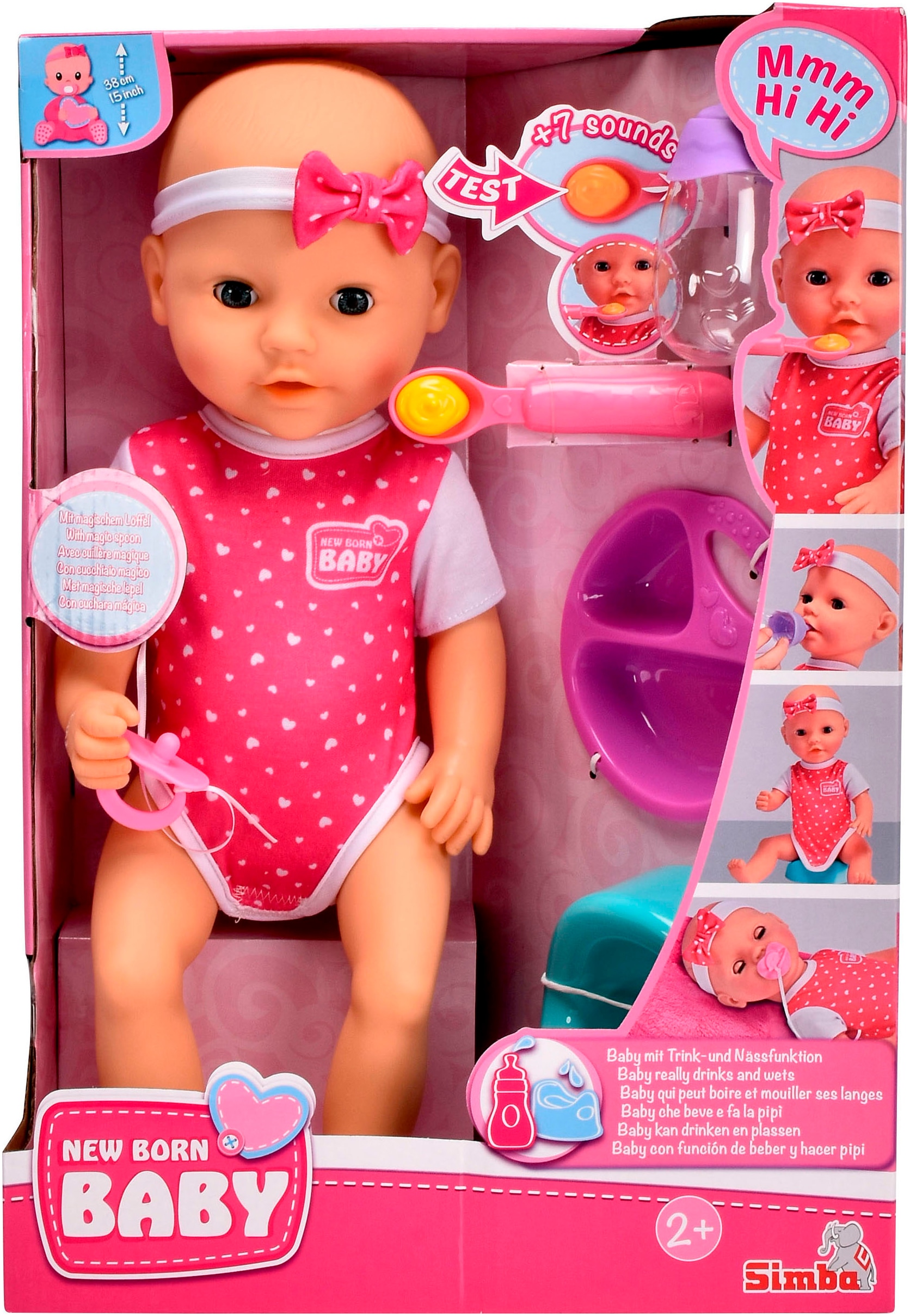 SIMBA Babypuppe »New Born Baby Hungry«, mit Funktionen, inklusive 5-tlg. Zubehör