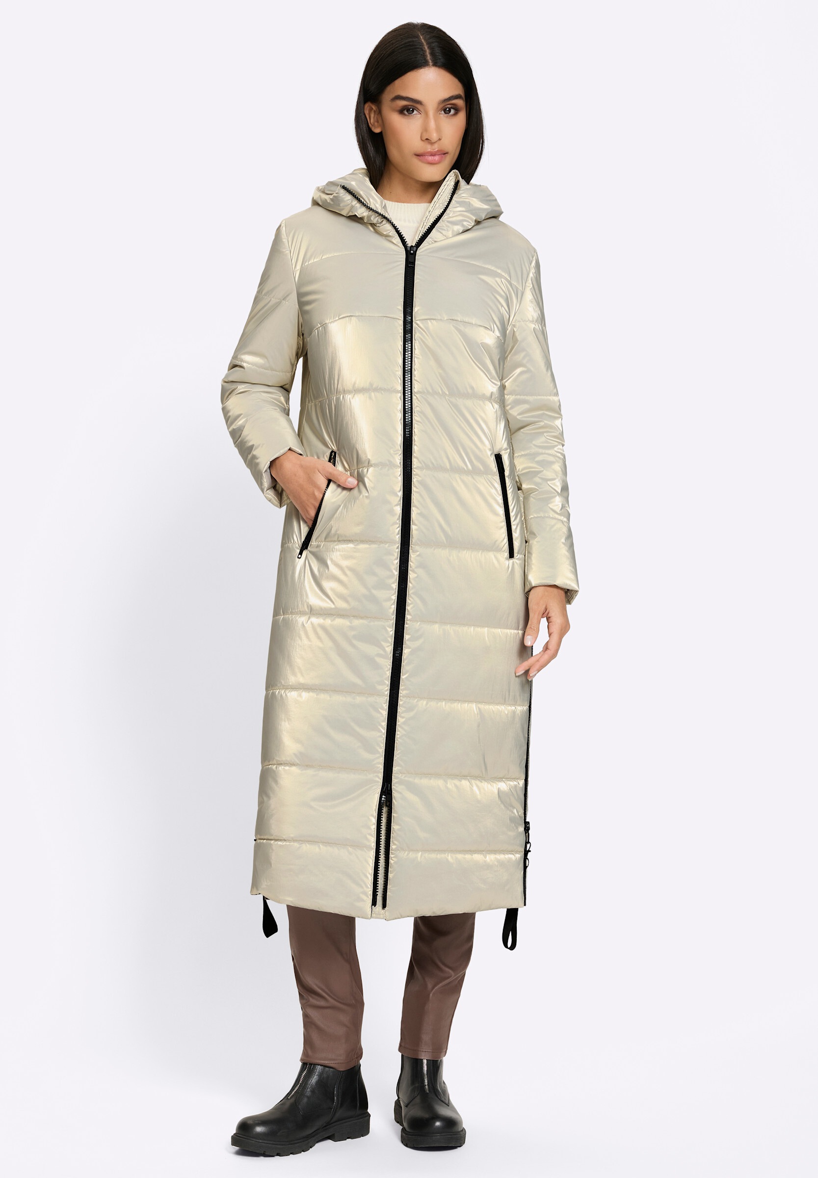 heine Langjacke »Steppmantel Steppmantel in Metallic-Optik« mit Kapuze
