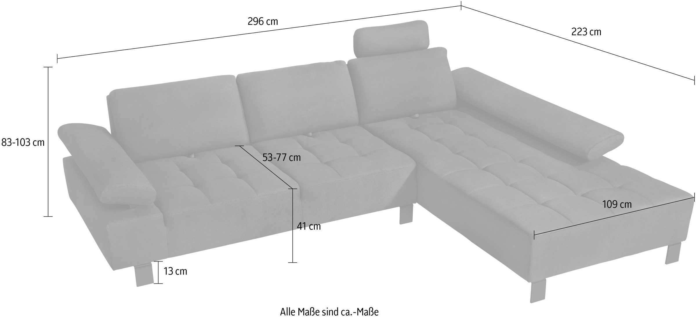 alina Ecksofa »Royce«, inklusive Sitztiefenverstellung, 296 cm breit