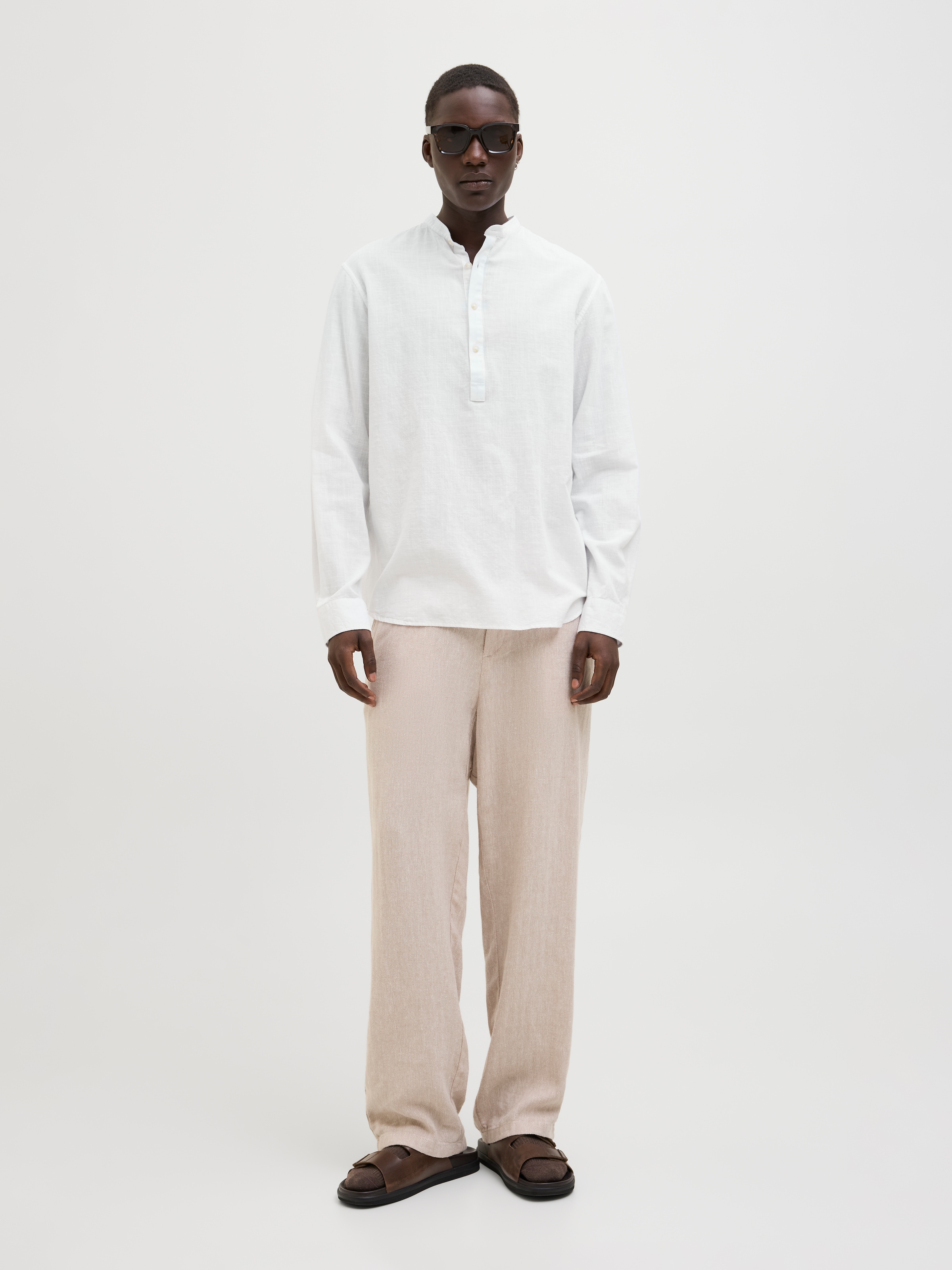 Jack & Jones Langarmhemd »JJESUMMER HALF PLACKET SHIRT LS SN«, mit Bandkragen