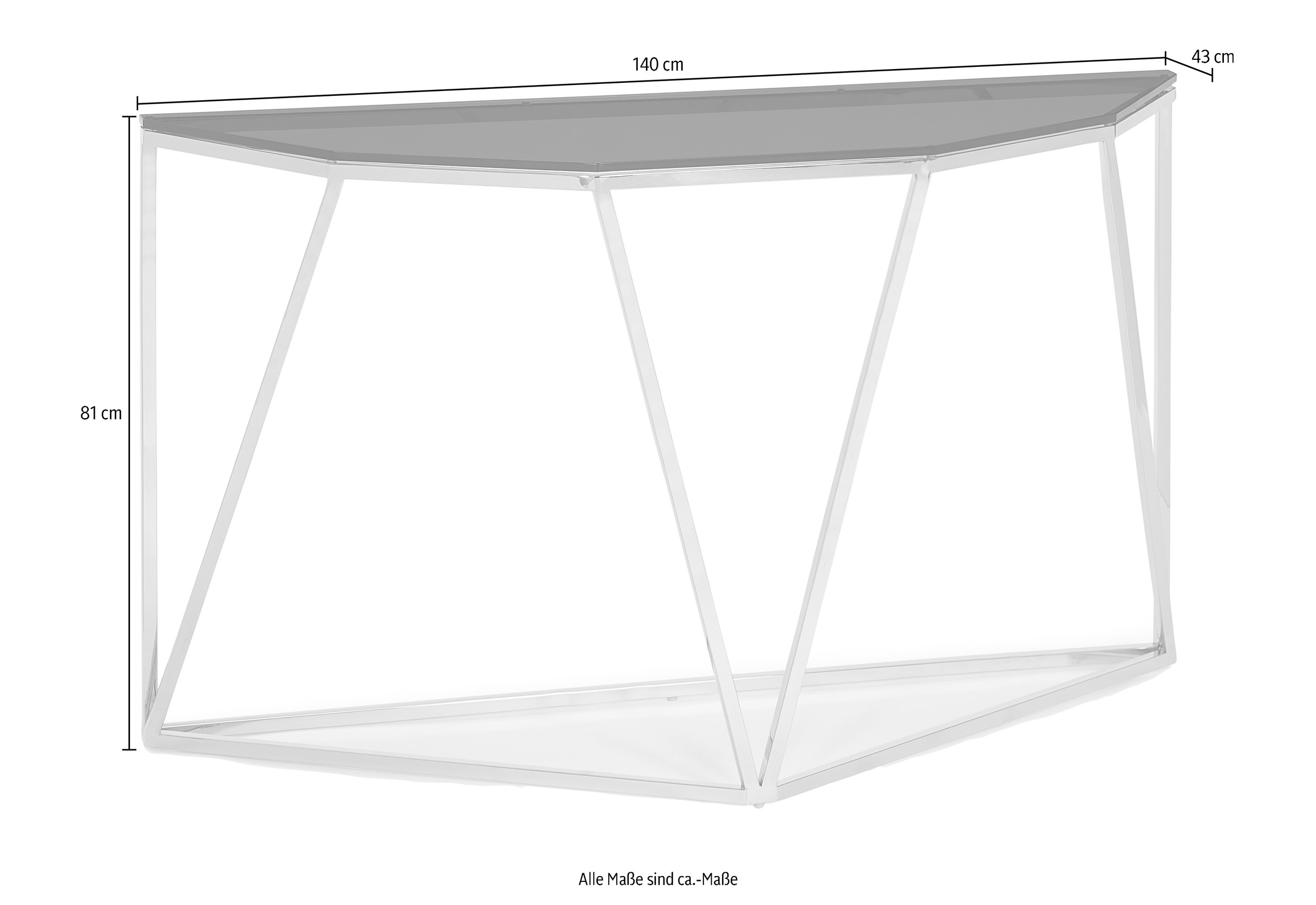 Leonique Konsolentisch »Aria Konsolentisch«, Konsolentisch, 6-eckig, Chrom, Rauchglas, Edelstahlgestell, 140x43x81