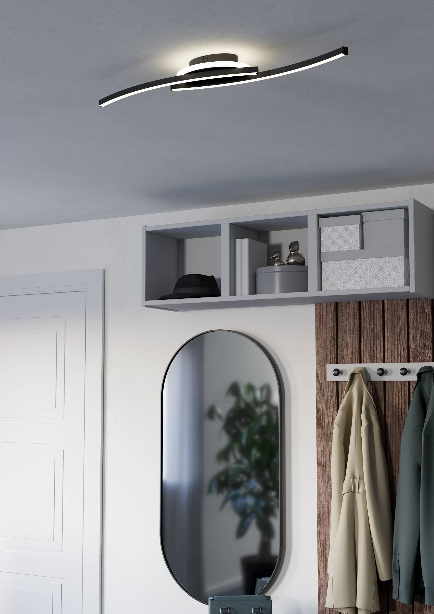 EGLO Deckenleuchte »Lungolago Deckenlampe, Bürolampe Decke, Metall und Kunststoff, Lampe« LED-Modul 1 Stk. Neutralweiß Wand-/Deckenleuchte - L74 x B14 x H6 cm - schwarz - 12W inkl.