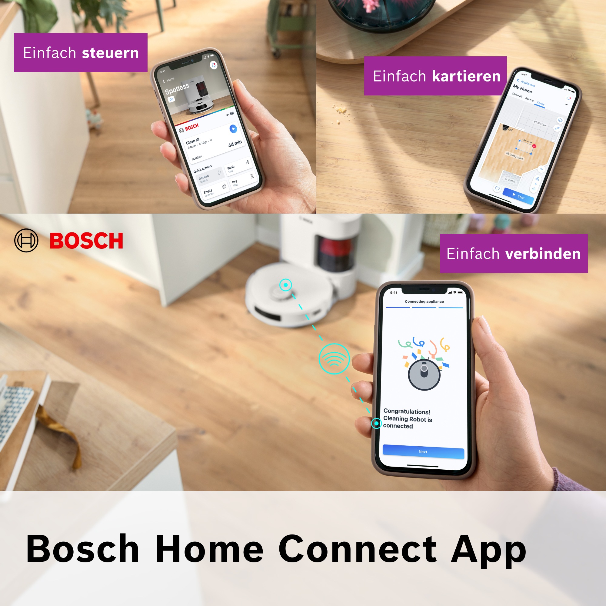 BOSCH Saugroboter »Spotless + BCRD1W, Saugroboter mit Wischfunktion, 11.000 Pa Saugkraft«, Trocken-Servicestation, Infrarot Navigation, Carbon Bürste